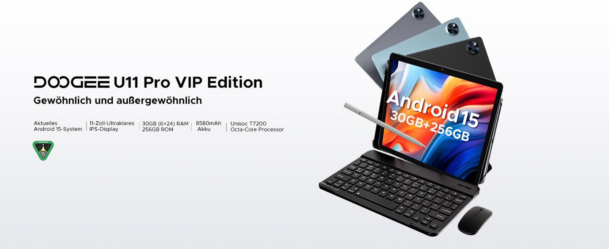DOOGEE U11 Pro VIP Android 15, 11 Zoll, 30(6+24)GB+256GB(bis 2TB erweiterbar), 90Hz, 8580mAh, Zubehör-Set, Widevine L1, 5G WiFi