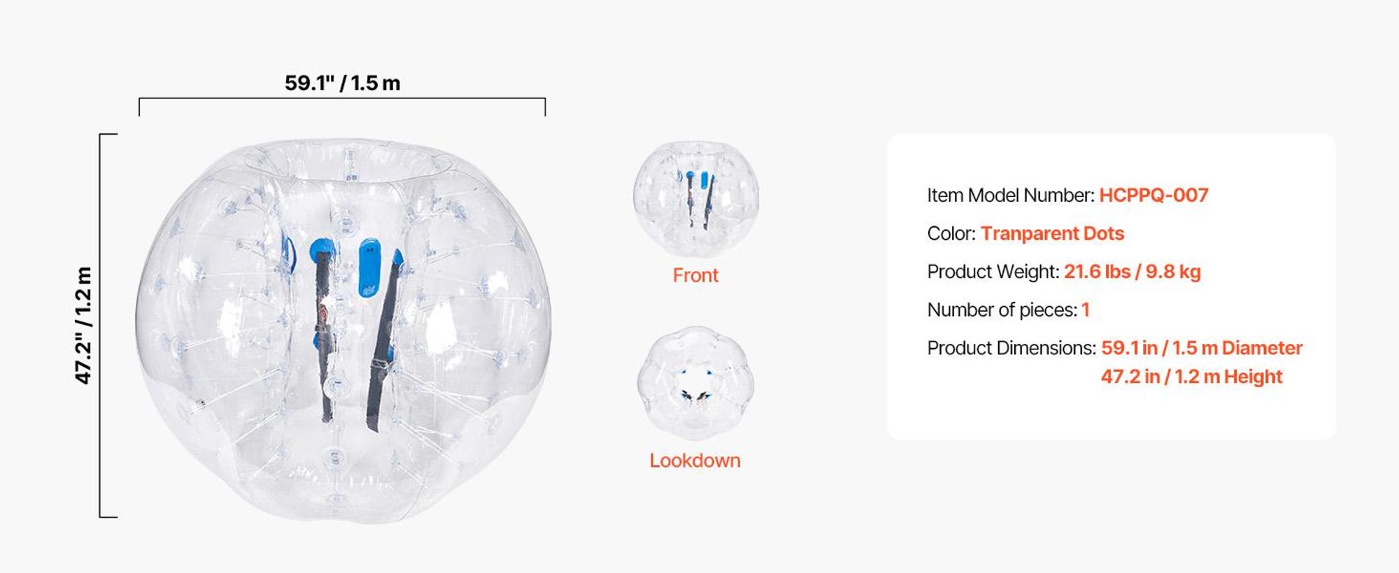 VEVOR Aufblasbare Bumper Balls 2er-Pack, 5FT/1.5M Körper Sumo Zorb Bälle für Teenager & Erwachsene, 0.8mm dicke PVC Menschliche Hamster Bubble Bälle für Outdoor-Teamspiel, Bumper Bopper Spielzeuge für Garten, Hof, Park, Transparent