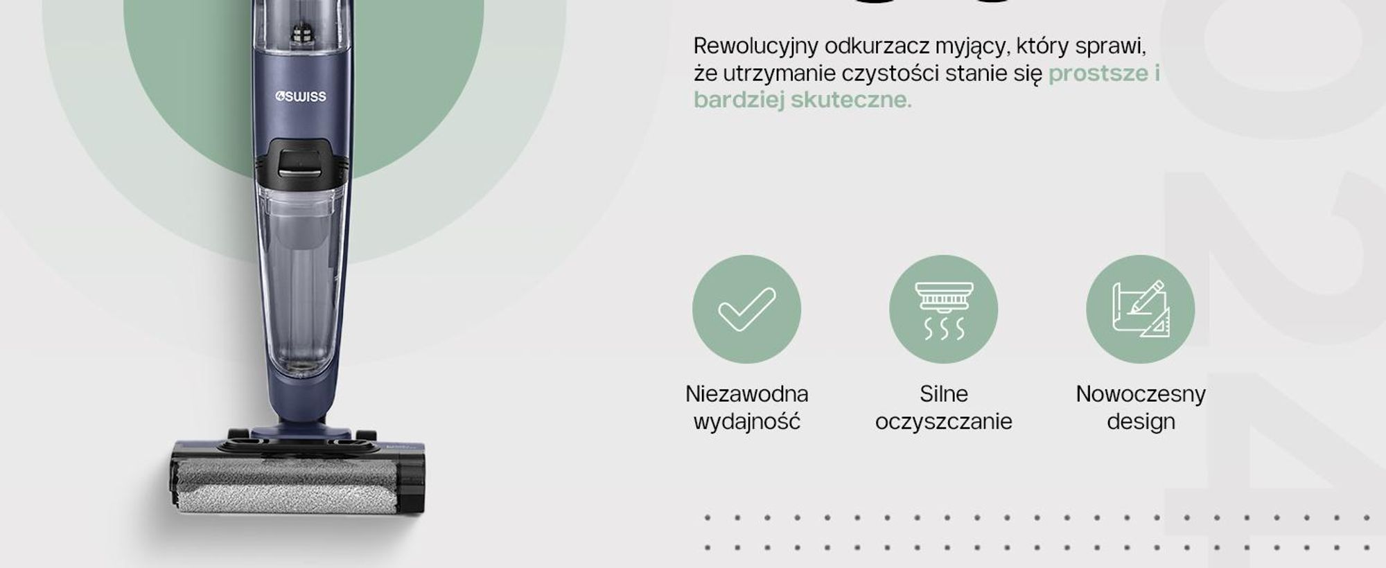 4Swiss VC024 Clean Booster – bezprzewodowy odkurzacz do czyszczenia na mokro i na sucho o mocy ssania 15 000 Pa – odkurzacz akumulatorowy z funkcją mycia podłóg, samoczyszczący, inteligentny odkurzacz z funkcją mycia