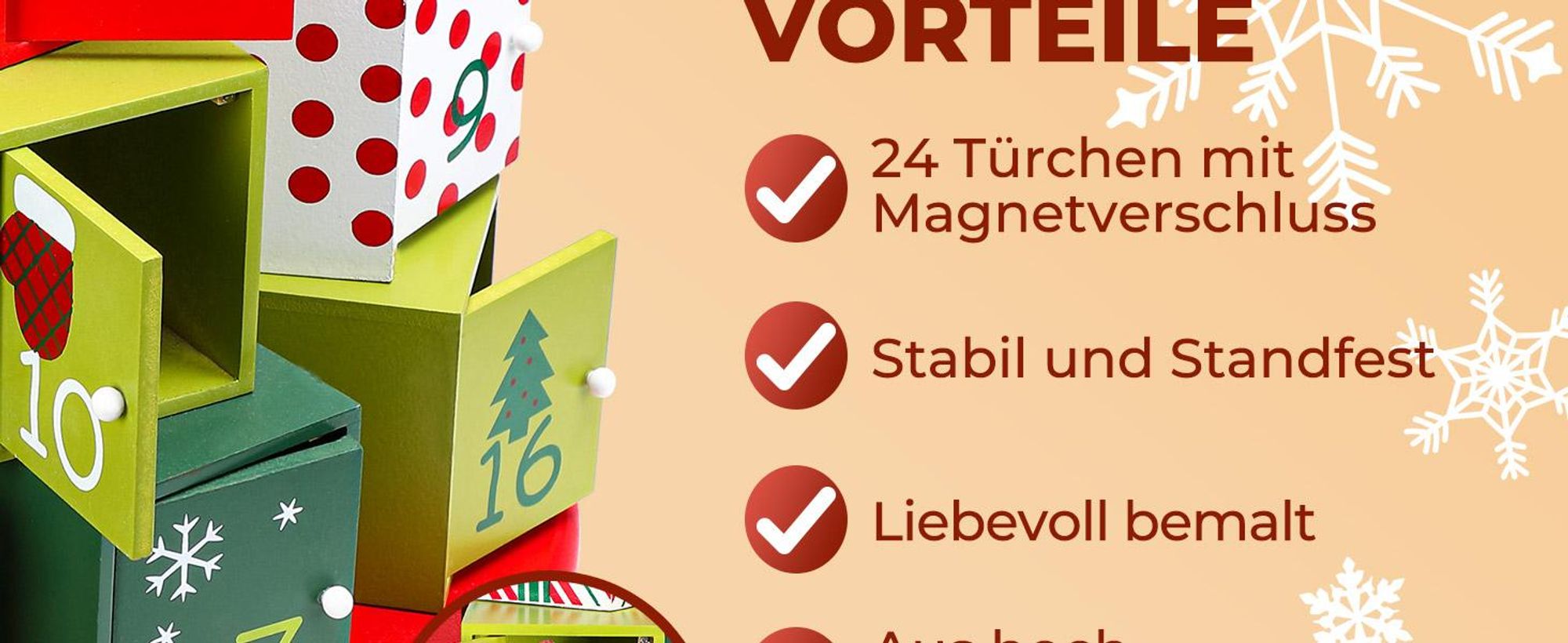 SPIELWERK Wiederverwendbarer Adventskalender Geschenkeberg XL Zum Befüllen