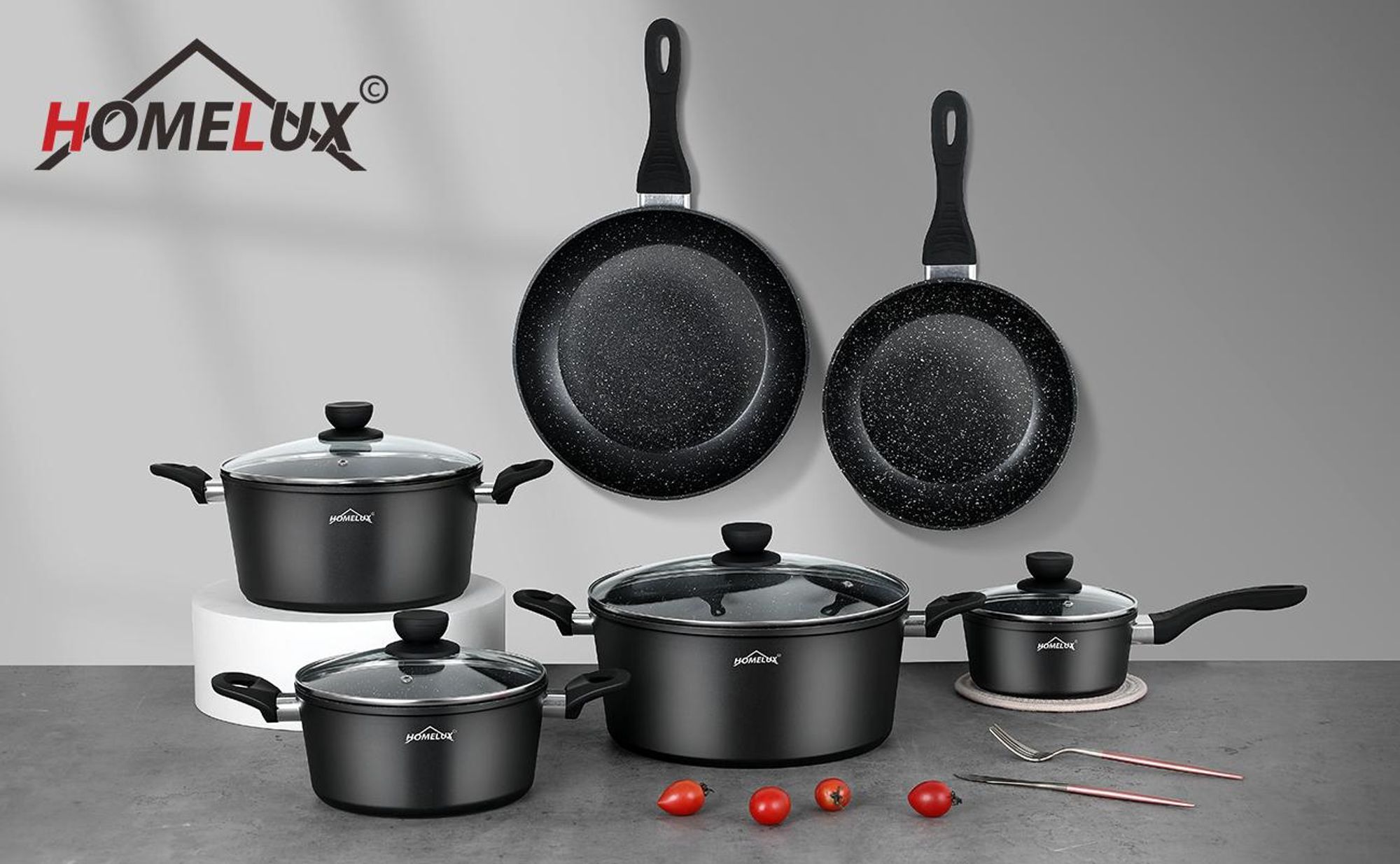 Topfset Induktion 15-Tlg Topfset Pfannenset Kochtopfset, Aluminium Antihaft-beschichtete Töpfe & pfannen,Cookware-Rot(HLCW15RD)