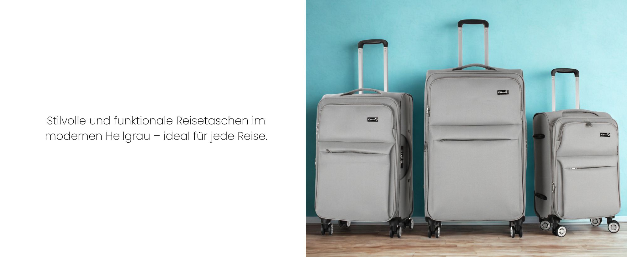 Aga Travel Kofferset 3-teilig MR4676 – Reisekoffer, Oxford-Gewebe, TSA-Schloss & 360° Rollen, Handgepäck, 35L/65L/95L, Hellgrau