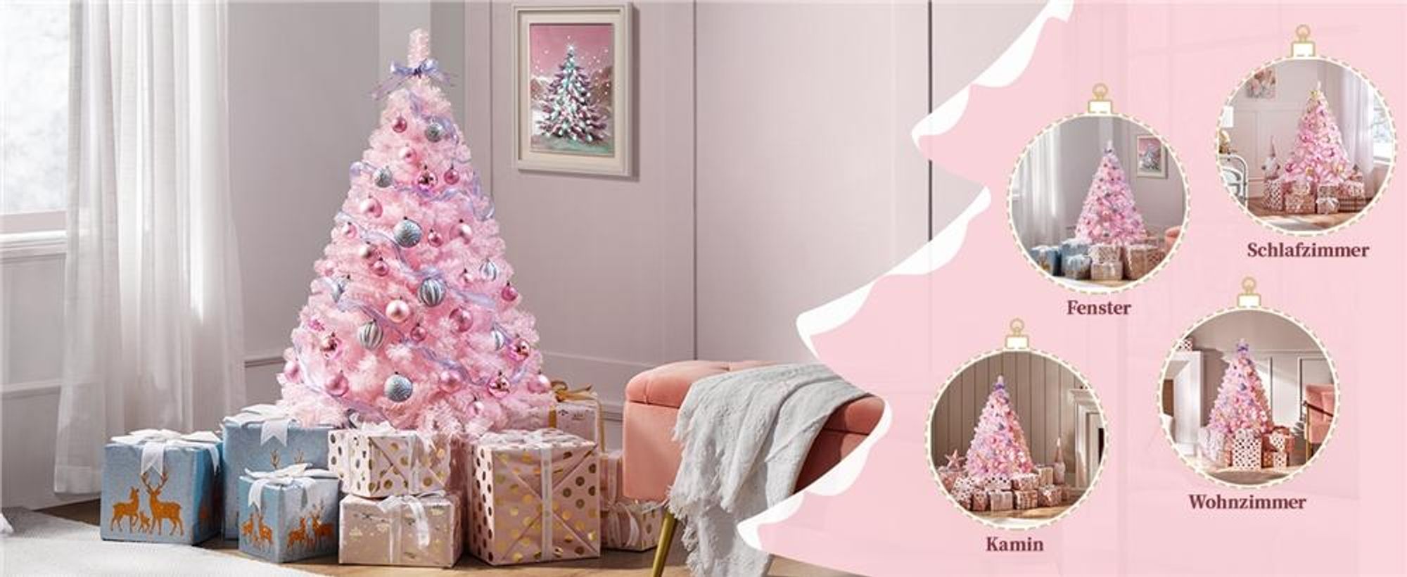Yaheetech 124 cm Künstlicher Weihnachtsbaum mit 208 Spitzen & faltbarem Metallständer, Tannenbaum Kunstbaum für Weihnachten, rosa