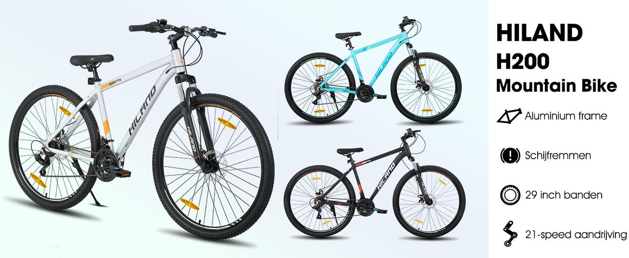 HILAND H200 Mountainbike 29 inch, Hardtail met aluminium frame, 21 versnellingen en schijfremmen, voor volwassenen