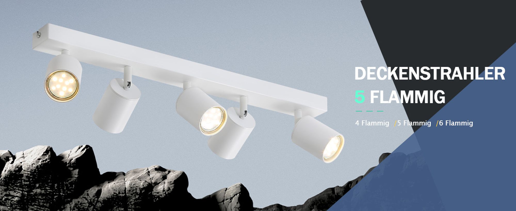 ZMH LED Deckenstrahler Deckenleuchte Weiß 5 Flammig Deckenlampe GU10 Metall Deckenspots Schwenkbar 350° für Wohnzimmer Schlafzimmer Flur