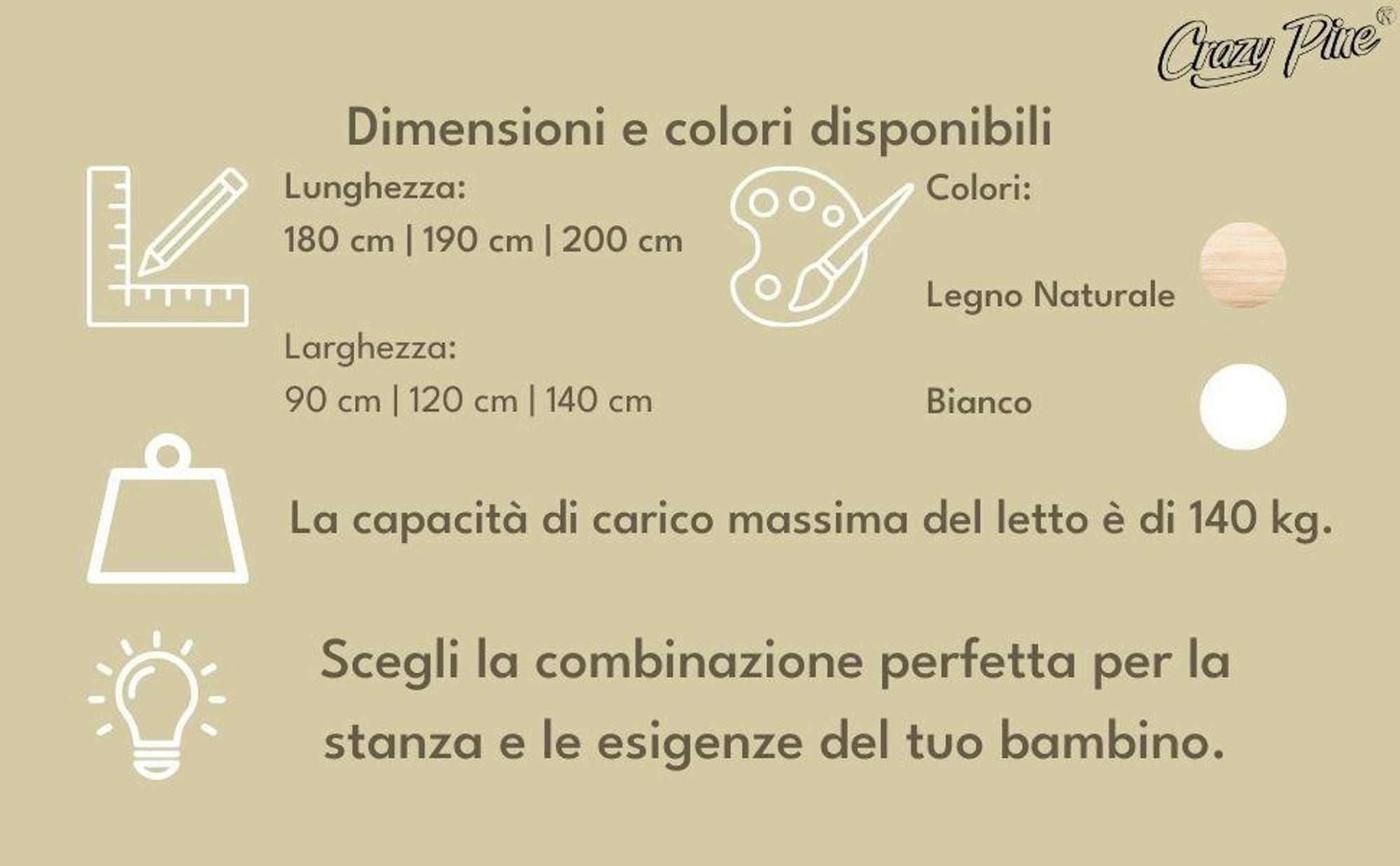 Crazy Pine Letto per Bambini 140x200 cm – Letto Montessori Bianco da Pavimento in Legno – Barriera Apribile 40 cm – Crazy Johnny