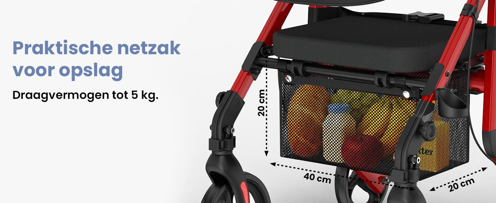 ELONEO 2-in-1 rolstoel/rolator, opvouwbaar en lichtgewicht met zitplaats, outdoor rolstoel/rolator, opvouwbaar, aluminium loophulpmiddel voor senioren - Rood