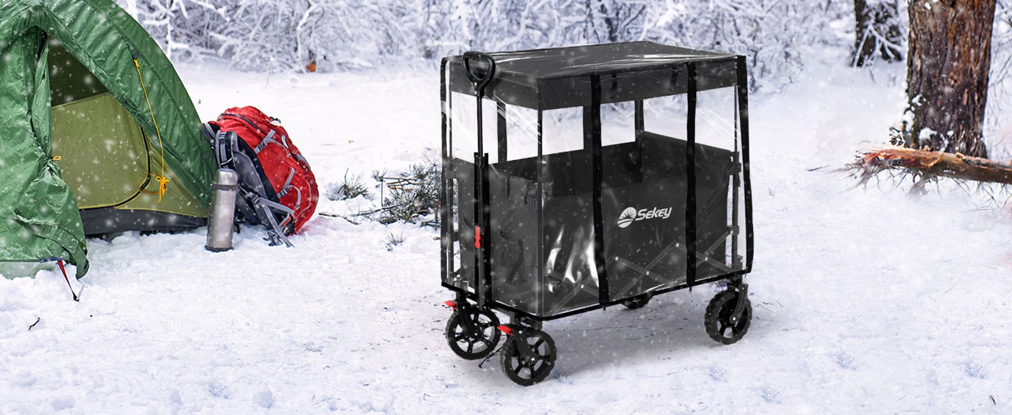 Sekey Regenschutz Transparent für Bollerwagen mit Dach, 75 x 50 x 65 cm