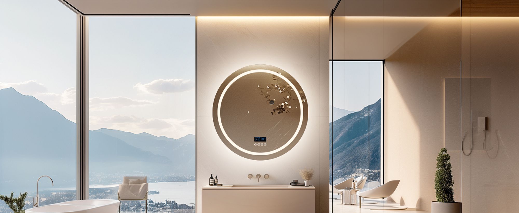 WISFOR LED Badspiegel mit Bluetooth Lautsprecher, 80×80cm Badezimmerspiegel mit Beleuchtung 3 Lichtfarbe, LED Wandspiegel dimmbar beschlagfrei, Touchs