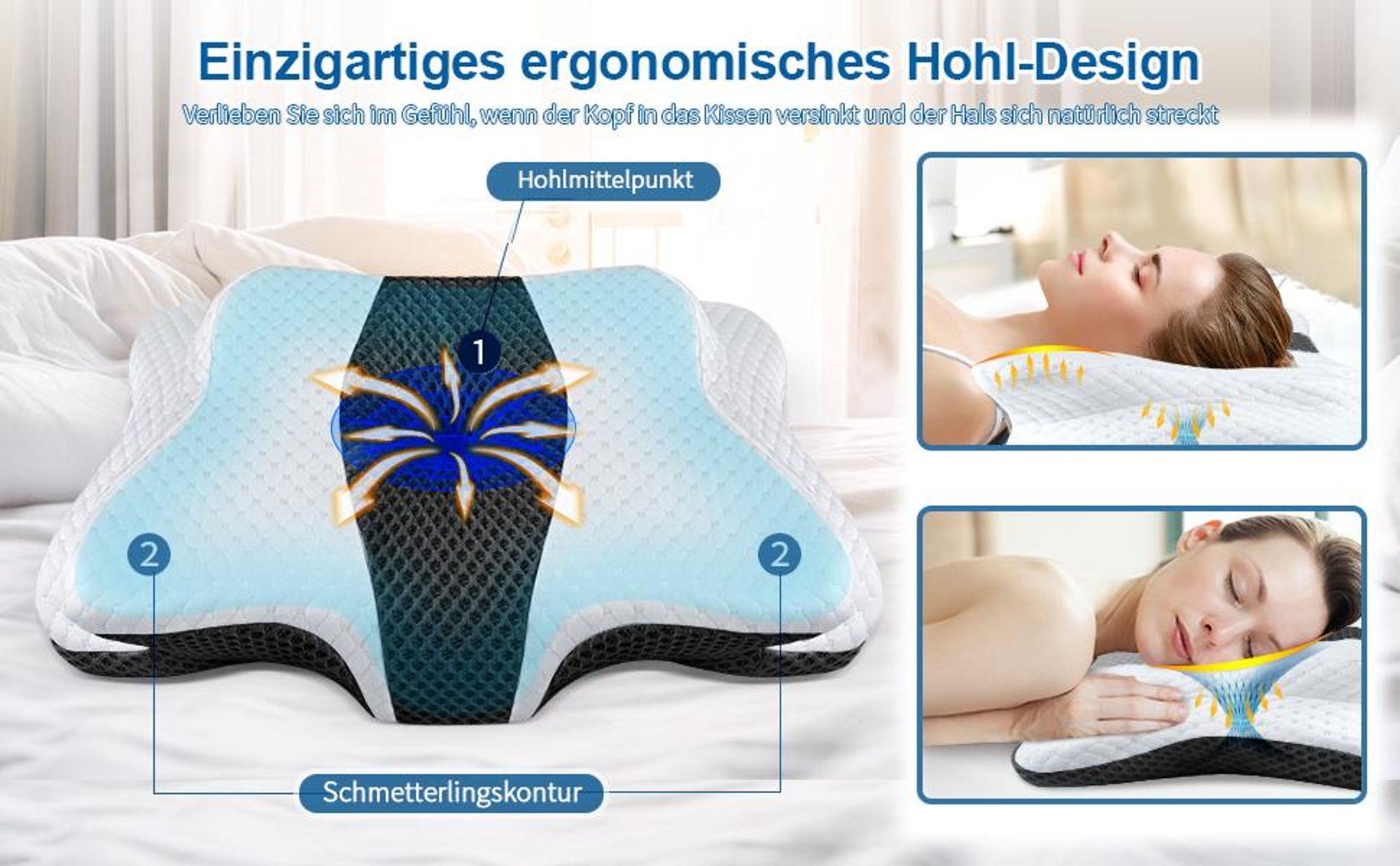 Nackenkissen, Kopfkissen, Nackenstützkissen, Ergonomisches Orthopädisches Kissen, Memory Foam Kissen, gegen Nackenschmerzen