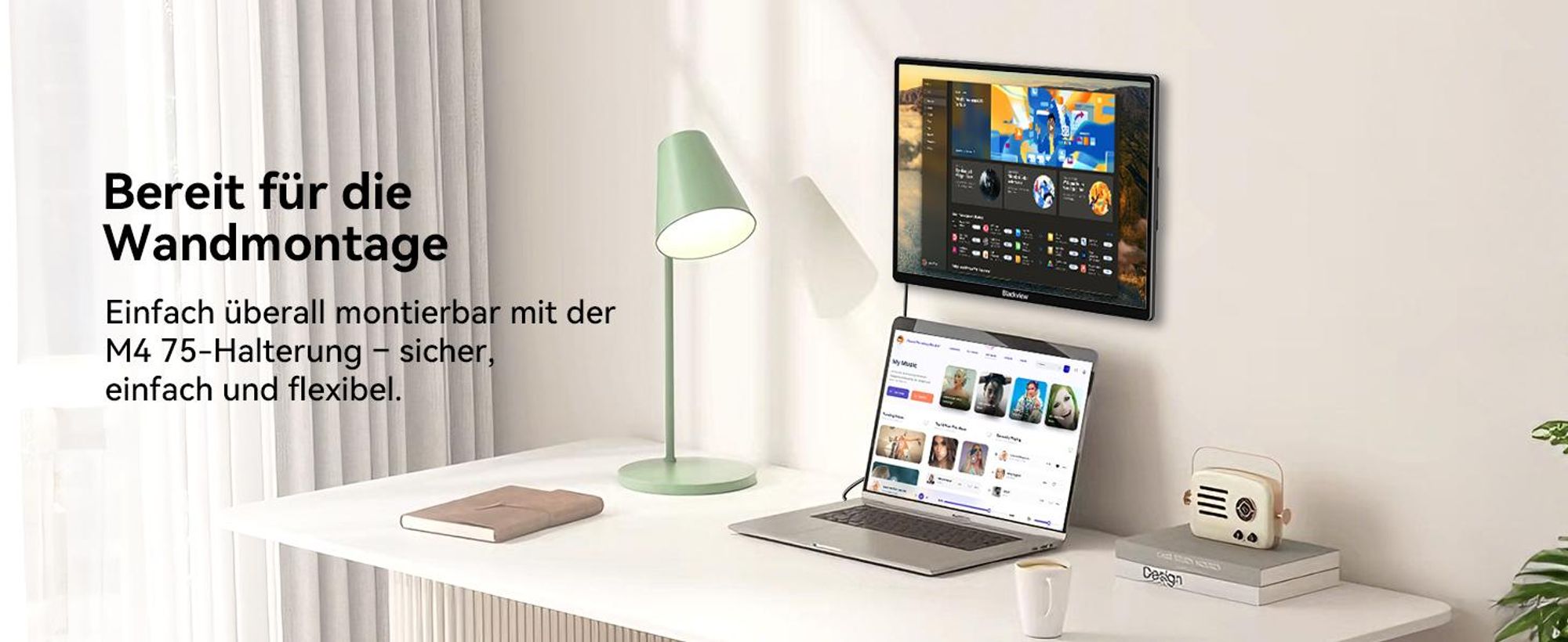 Blackview Table 9 mit Aurabass3 Bluetooth-Box, 16 Zoll FHD tragbarer Monitor, 650g, SÜD , 360° Drehständer, Plug&Play, Kompatibel mit Mac/Win/Android