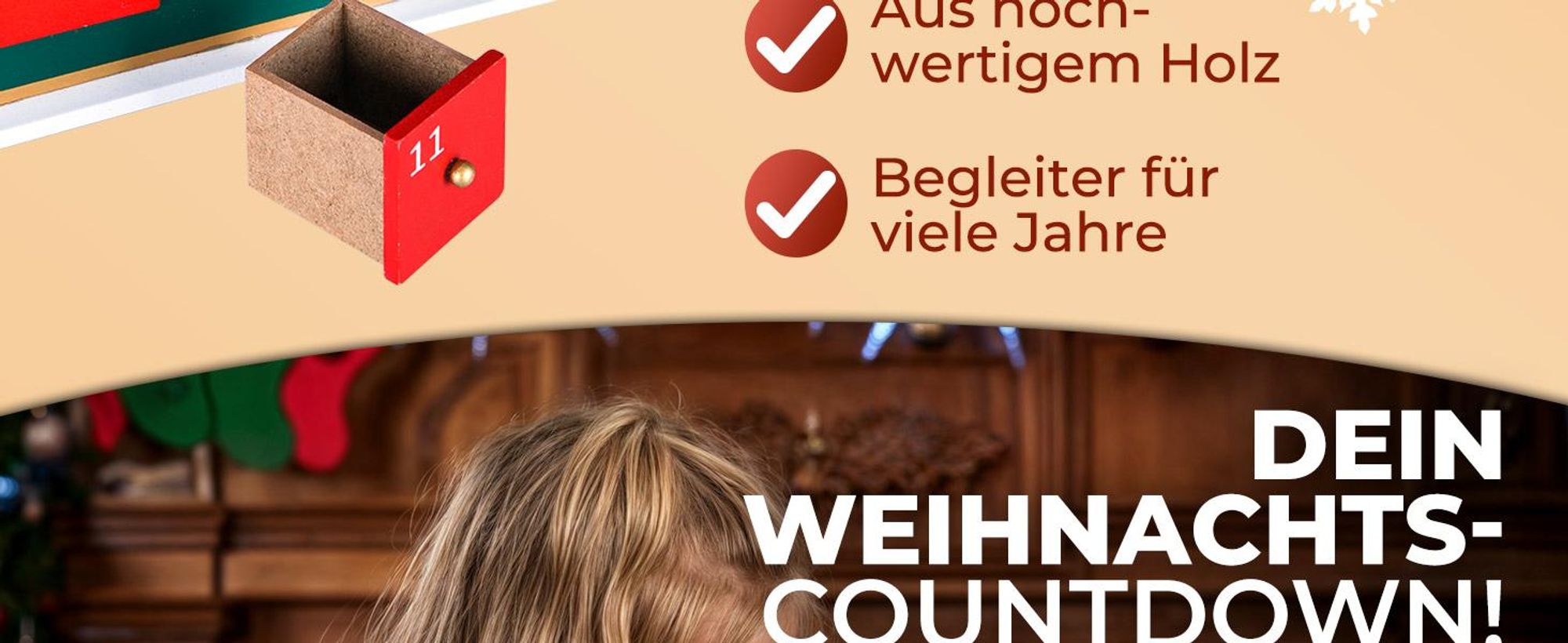 SPIELWERK® Wiederverwendbarer Adventskalender Schlitten zum Befüllen 24 Türchen Bunt Bemalt Weihnachten Kinder DIY weihnachtliche Holz Dekoration