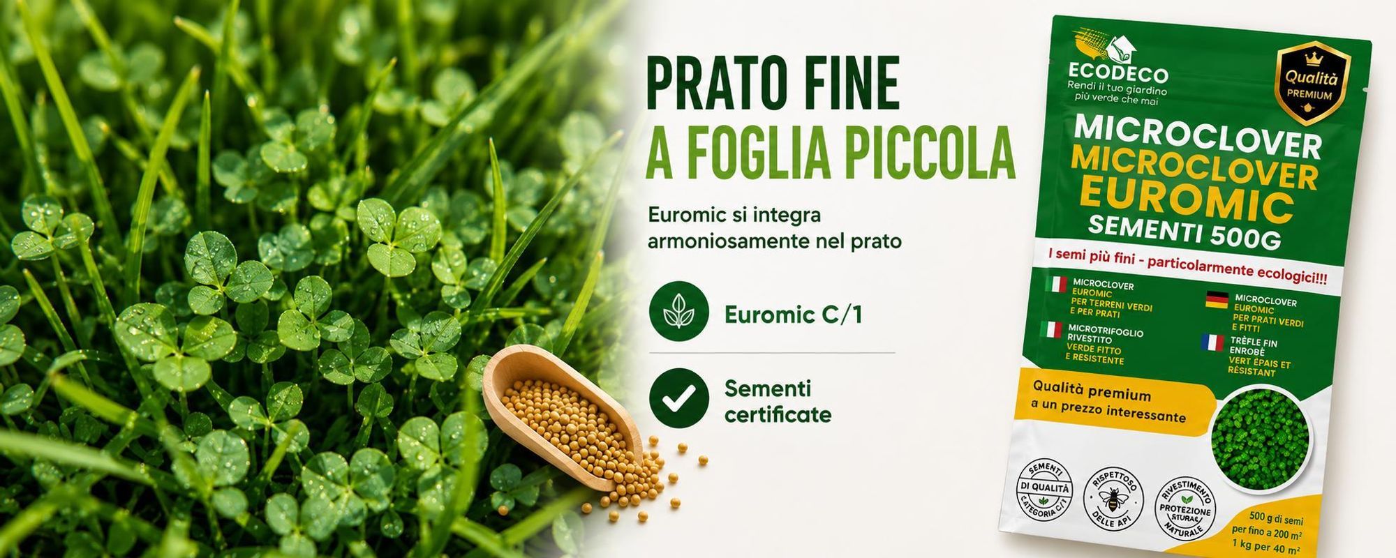 EcoDeco microtrifoglio, semi di trifoglio nano per prato, semi microtrifoglio per prato rigenerante e resistente, 0,5 kg