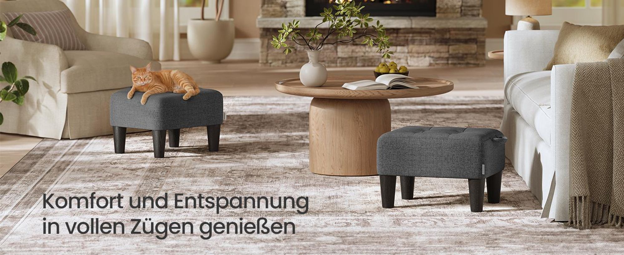 SONGMICS Sitzhocker, Fußhocker, Leinenimitat, Hocker, dicke Polsterung, bis 150 kg belastbar, für Wohnzimmer Schlafzimmer Eingangsbereich