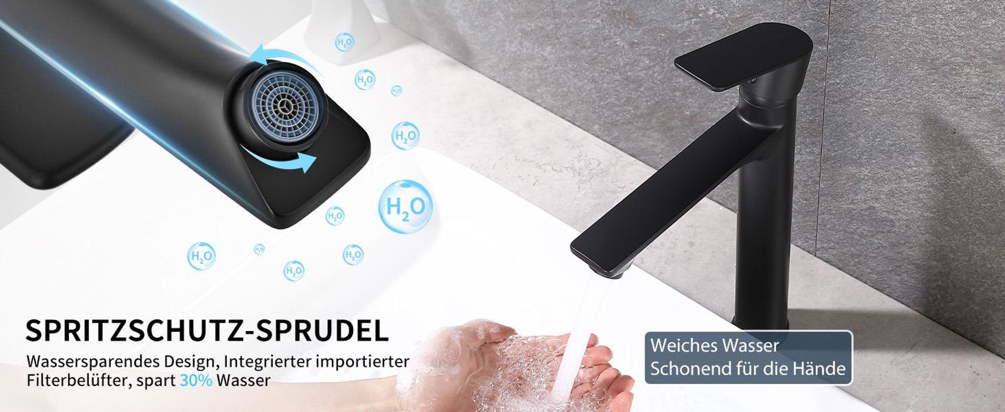 Homelody Wasserhahn Bad Schwarz,Waschtischarmatur Mischbatterie Einhebelmischer für Aufsatzwaschbecken, Ablaufventil mit Pop-up Mechanismus