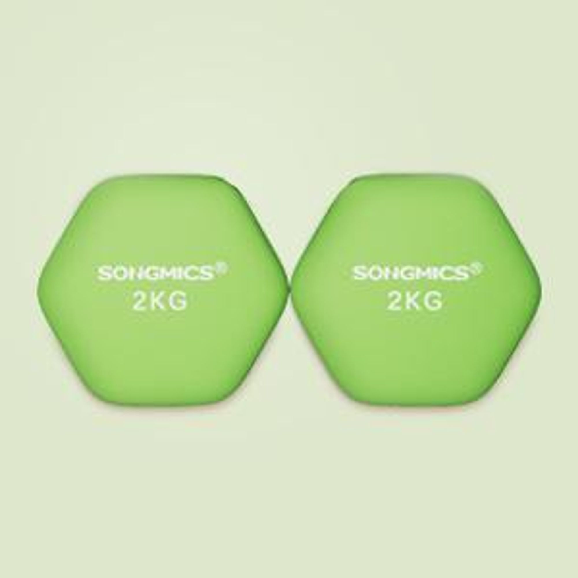 SONGMICS Hanteln, 2er Set, 2 x 2 kg, Hantelset, Kurzhanteln, Hexagon, Neopren-Beschichtung, Krafttraining, Workout, Fitnesstraining, für Zuhause, grün