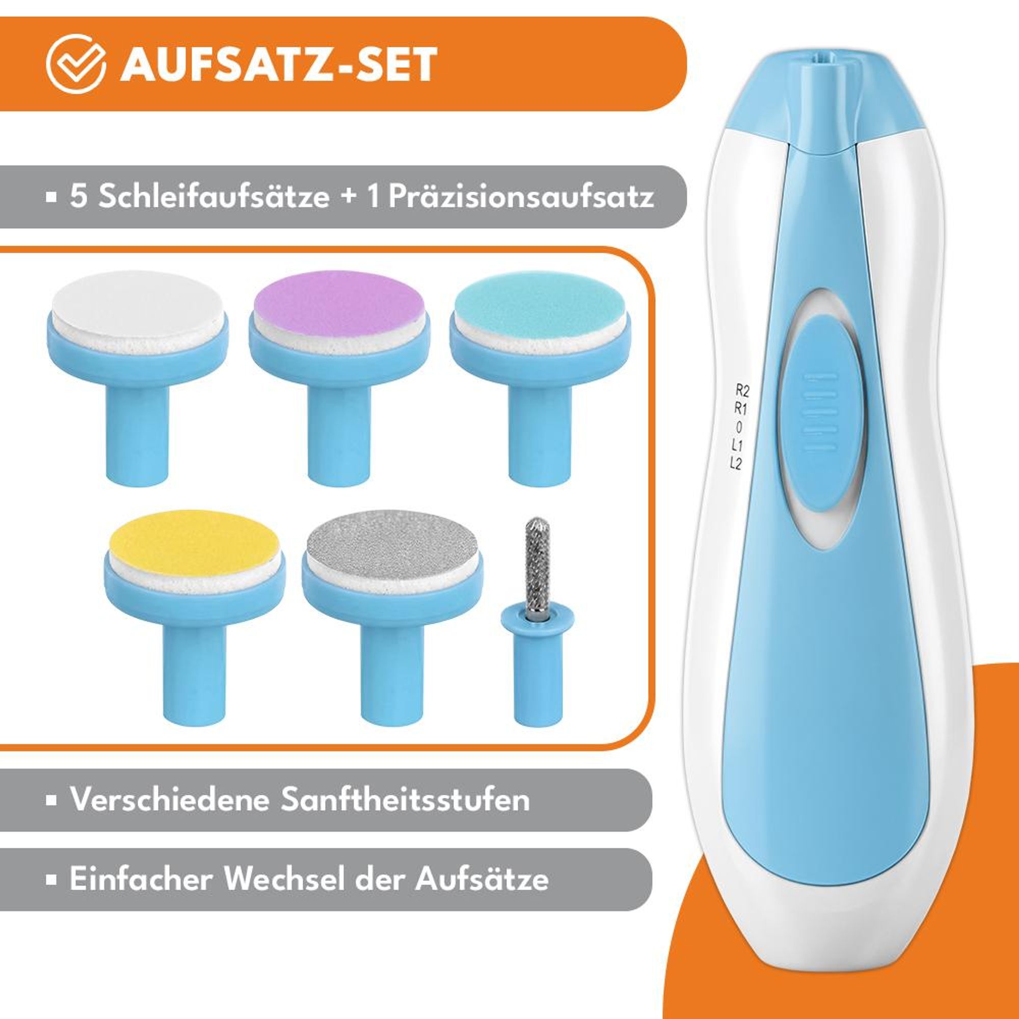 KRUMAD Elektrische Baby Nagelfeile 6in1, Baby Nagelpflege Set mit Verstellbarer Geschwindigkeit für Neugeborene