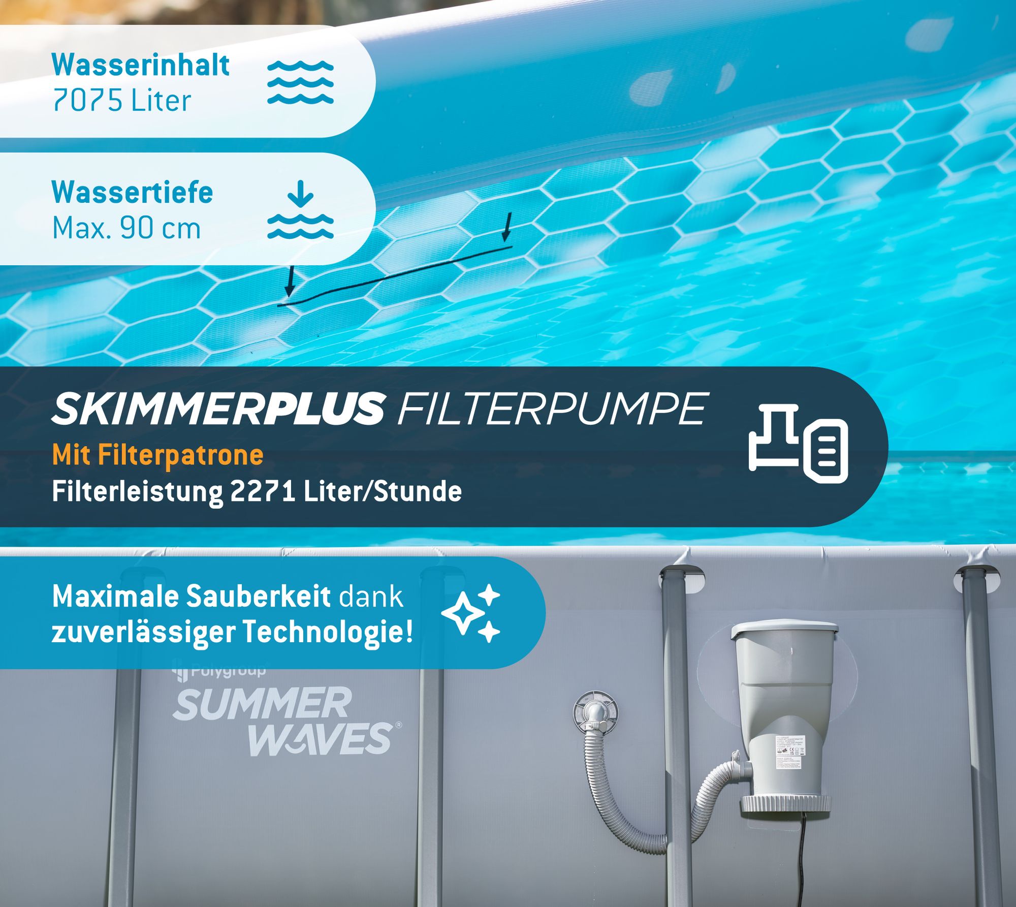 Summer Waves Elite Frame Pool Aufstellpool rund Komplettset Grau Ø 488x122 cm