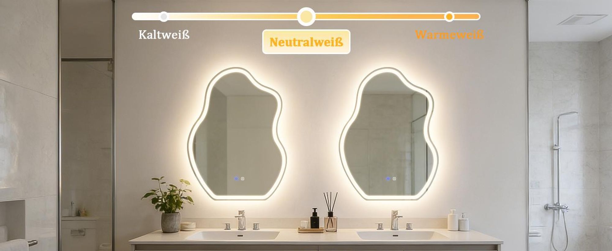 Lustro łazienkowe ZMH z oświetleniem, asymetryczne, LED, 60 x 80 cm, lustro ścienne, przełącznik dotykowy, funkcja odmgławiania, światło 3000 K i 6500 K, z regulacją jasności
