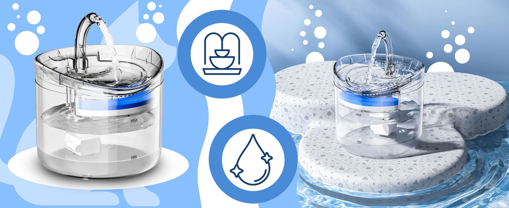 Automatisch Trinkbrunnen 2 Litren für Katzen und Hunde, leiser Wasserbrunnen mit LED-Licht, Haustier Wasserspender, Aktivkohlefilter Retoo