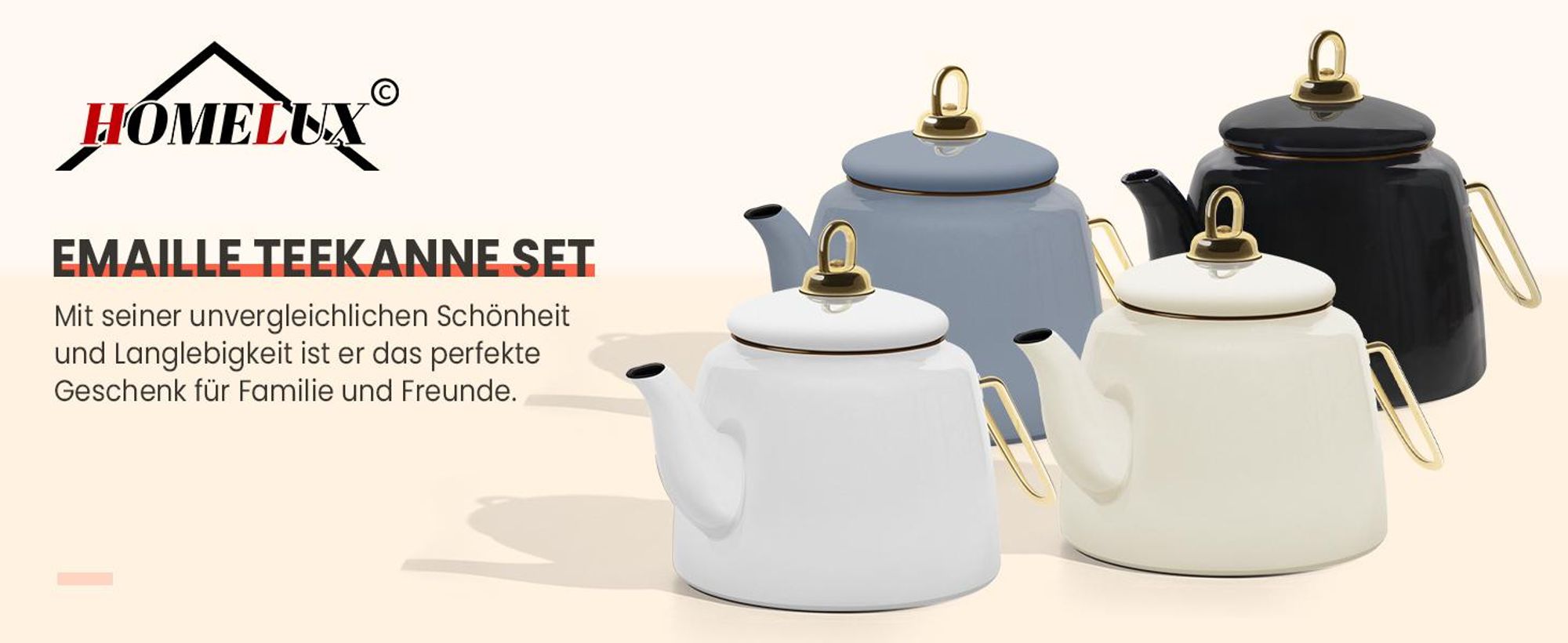 Homelux Teekanne Set, Wasserkessel Induktion Teekocher aus Emaille, Induktionsgeeignet, 2L+1L, Türkische teekanne, Caydanlik,Weiß