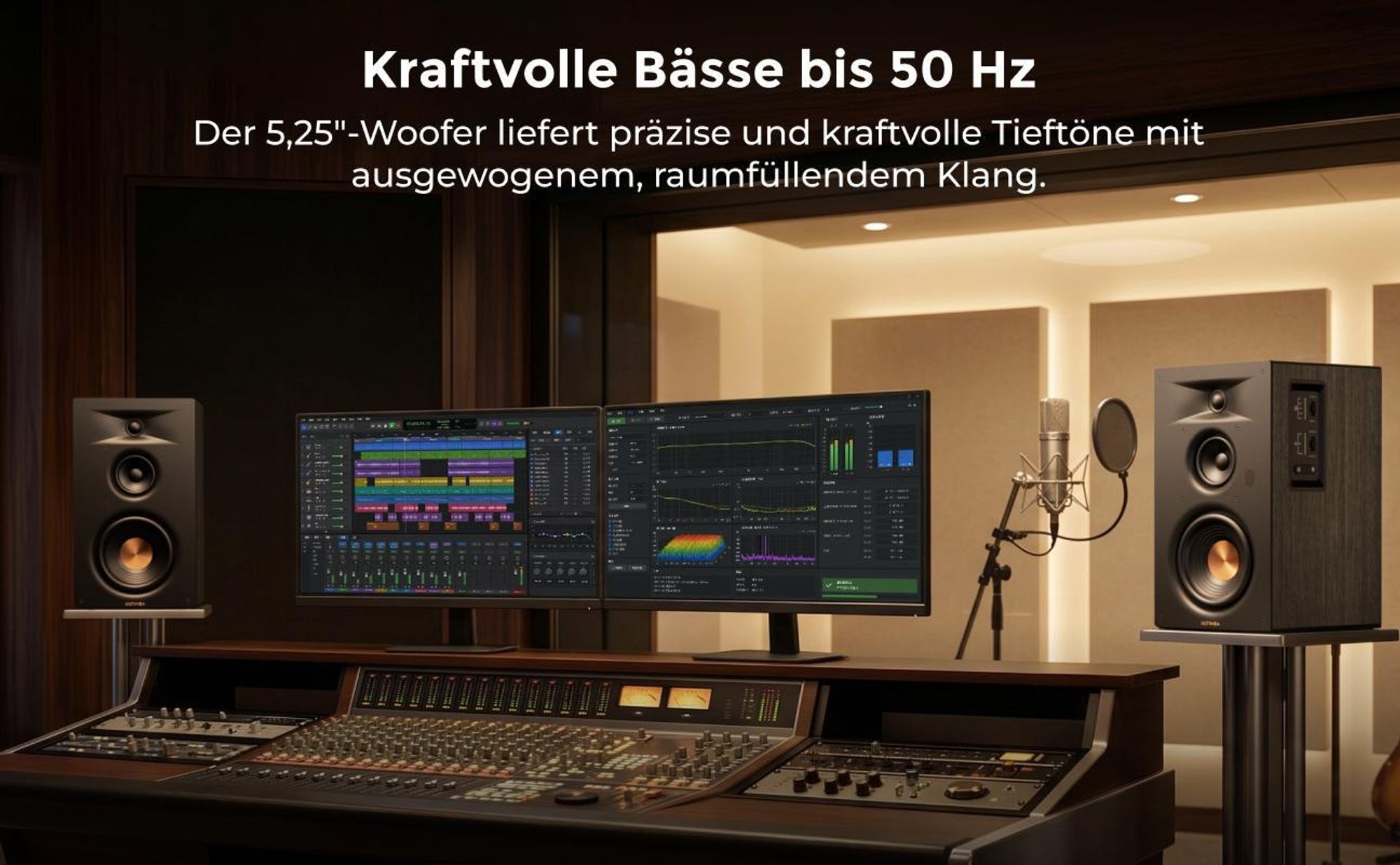 ULTIMEA BS-3 Aktivlautsprecher 3-Wege Regallautsprecher mit 5,25" Tieftöner, Bluetooth 6.0, HDMI ARC/Optisch/USB, Auracast, App-Steuerung, 70W RMS