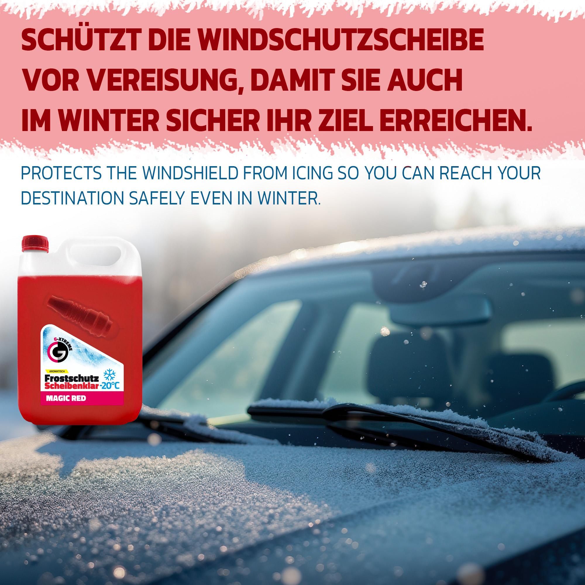 Scheibenfrostschutz mit Magic Red Duft | Schlierenfreier und effektiver Scheibenreiniger für den Winter | Gebrauchsfertige frostschutzmittel scheibenwaschanlage | 5L