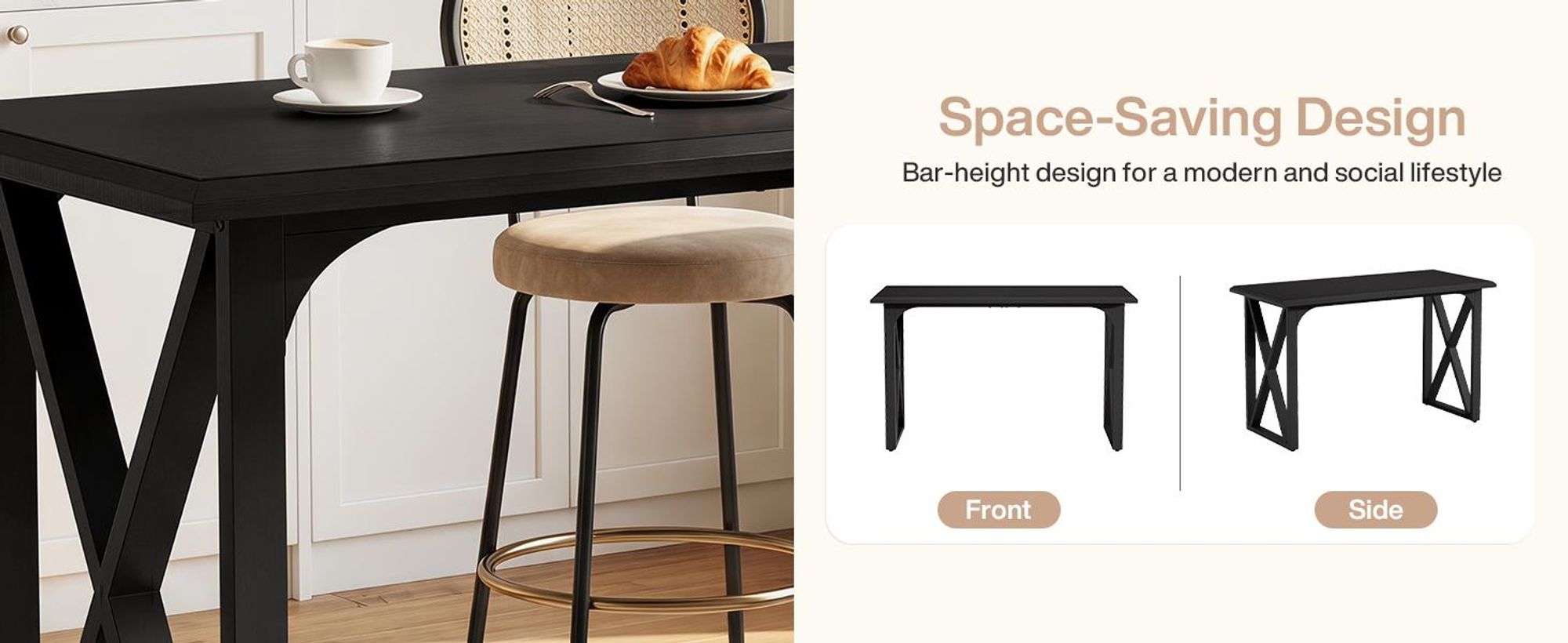 Tribesigns 140 cm Bartisch, industrieller Tresentisch mit robusten Metall-X-förmigen Beinen, rechteckiger Stehtisch für kleine Räume, Esszimmer, Küche