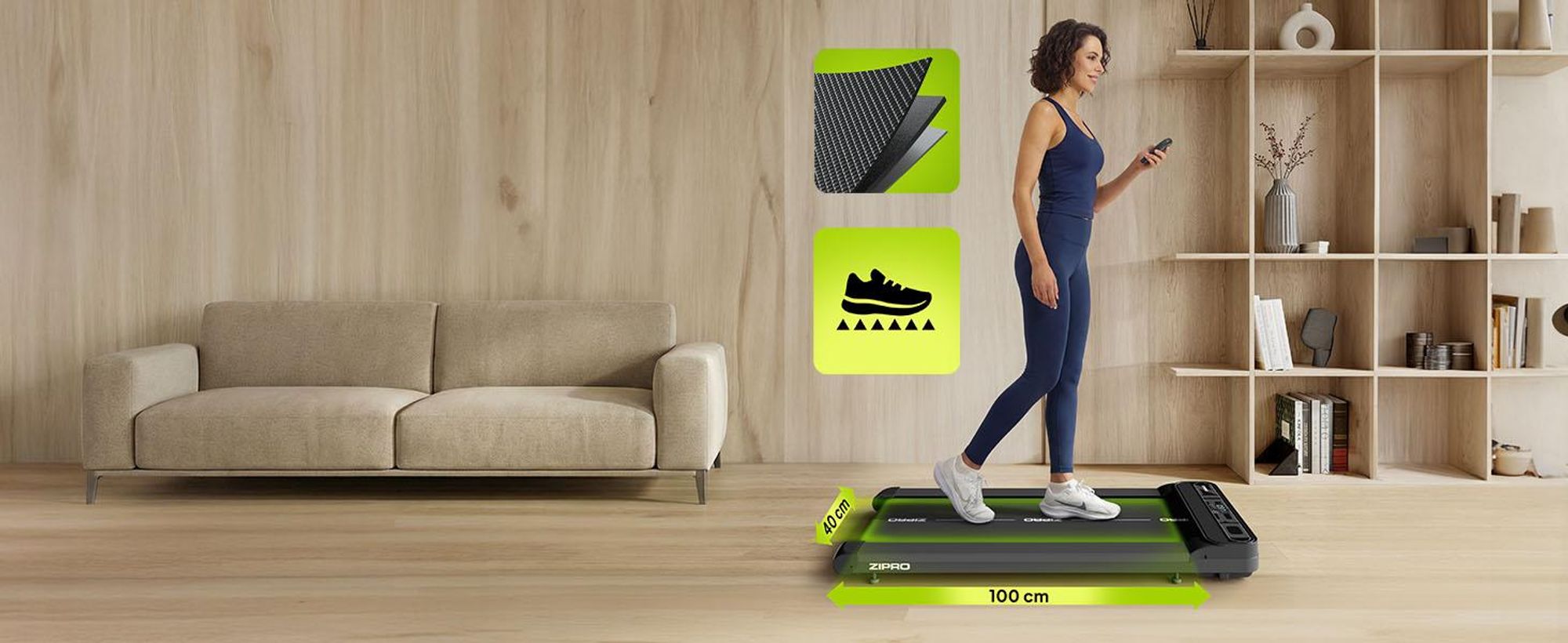 ZIPRO Catwalk Walking Pad – Elektrisches Laufband für den Schreibtisch, Ultraflach & Kompakt, Gehband für Home Office – Mit App-Kompatibilität, 1-6 km