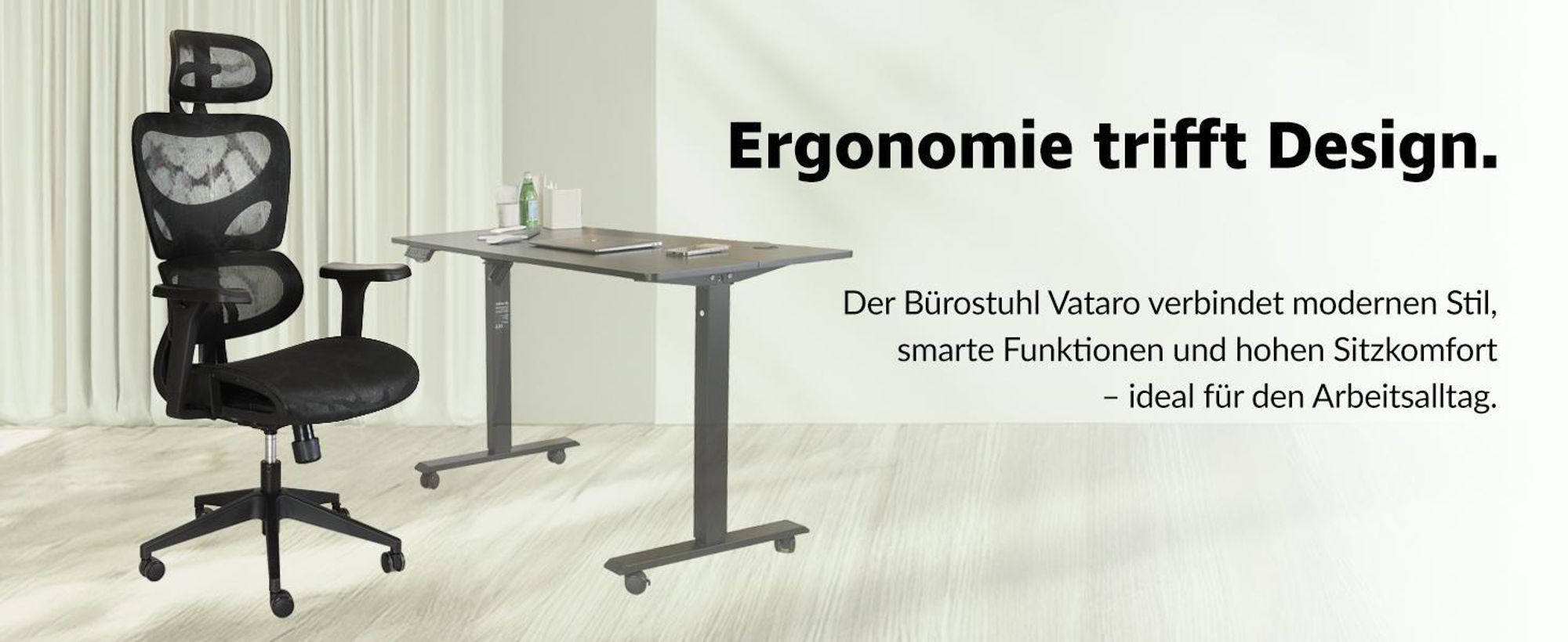di volio® Bürostuhl Vataro – ergonomischer Schreibtischstuhl mit 2D Kopfstütze & 4D Armlehnen, atmungsaktives Sitzpolster, leise PolyurethanRollen