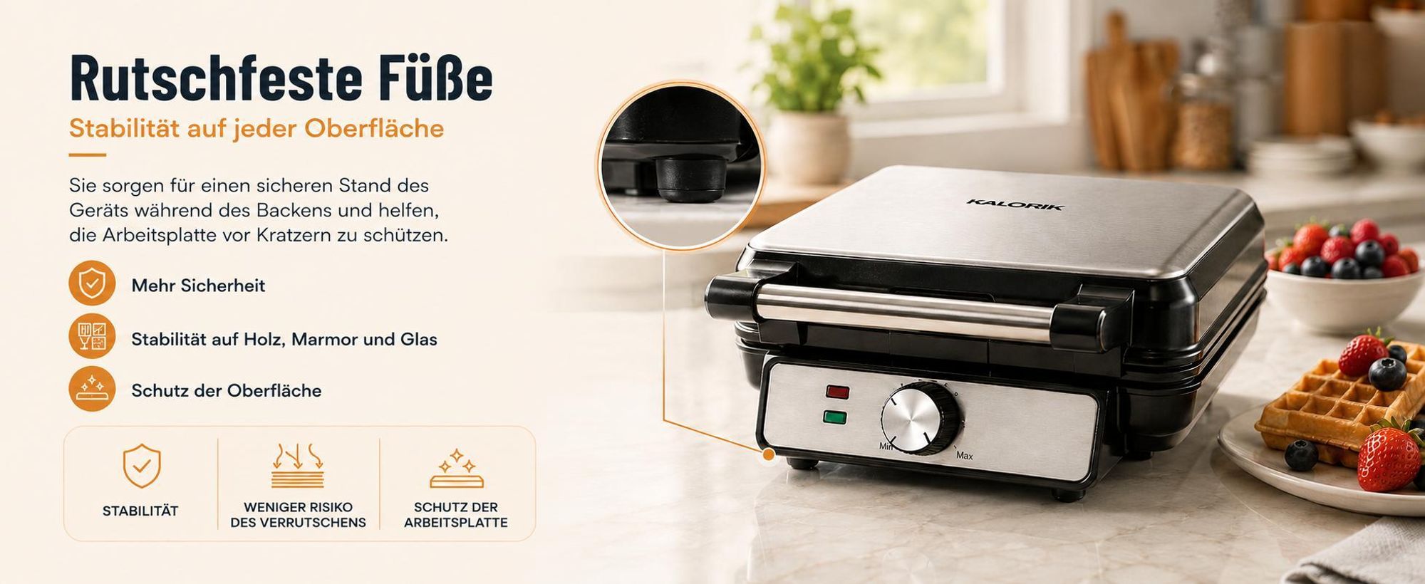 Kalorik Waffeleisen 4 knusprige Waffeln Einstellbarer Thermostat  1500W