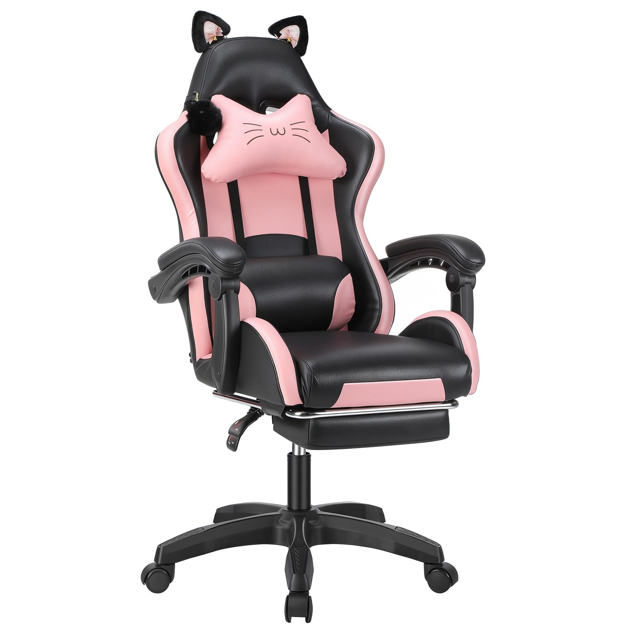 Gaming Stuhl mit Lendenwirbelstütze und Fußstütze 150kg, Bürostuhl Ergonomisch Schreibtischstuhl Racing Stuhl Computerstuhl Höhenverstellbar