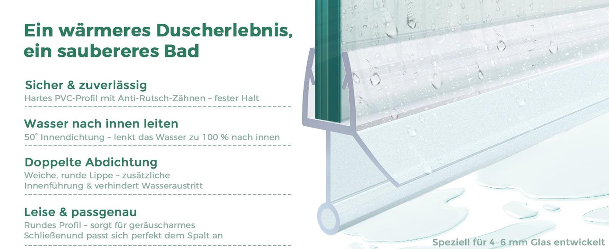 S'AFIELINA Ersatzdichtung Wasserabweiser Duschdichtung Schwallschutz Duschkabine Bad 4-6mm Glas 80cm