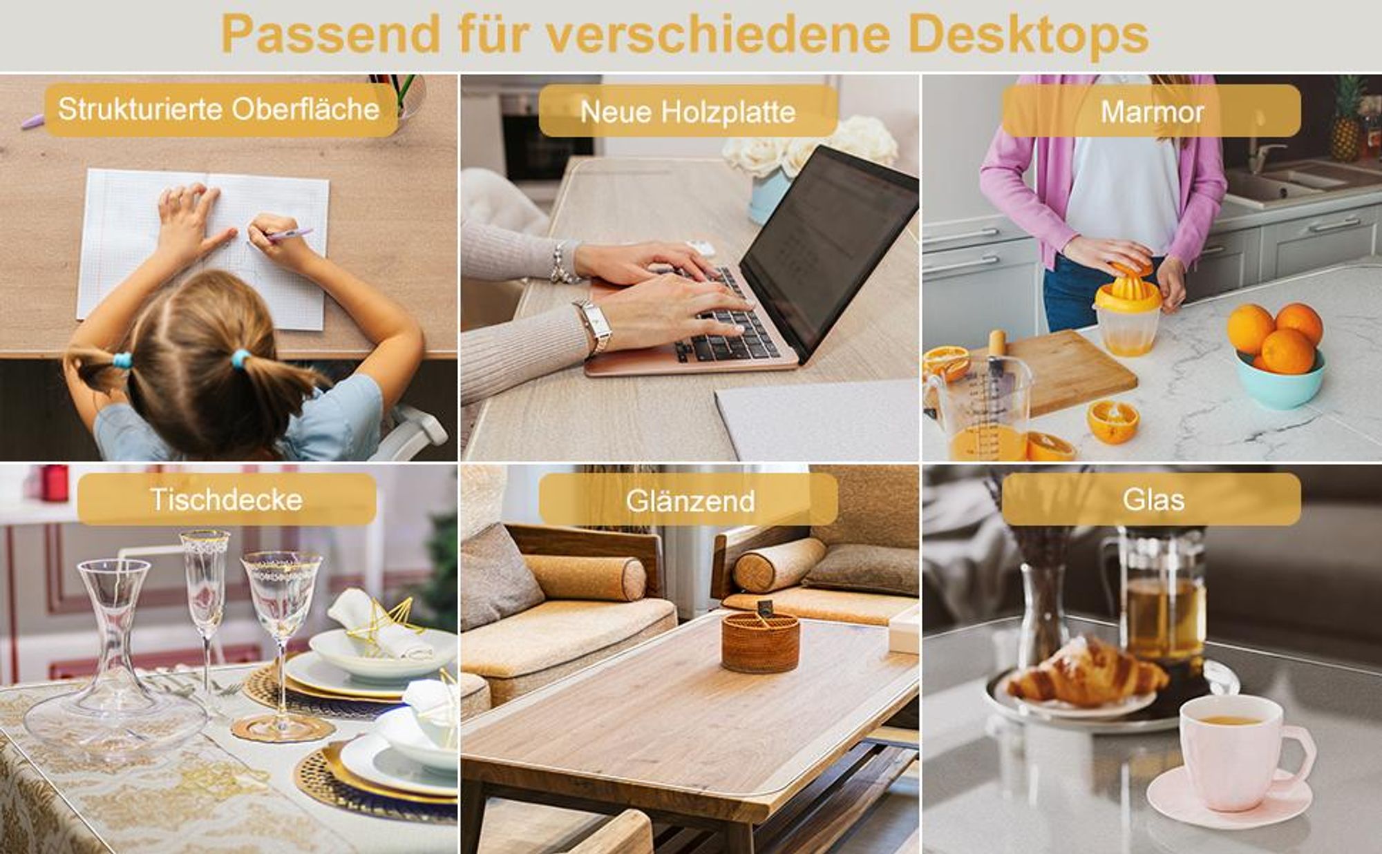 Tischunterlage, Tischschoner, Tischschutz, Tischdecke, Schreibtischmatte, Schreibtischunterlage Transparent, rutschfeste, Groß 120x60cm