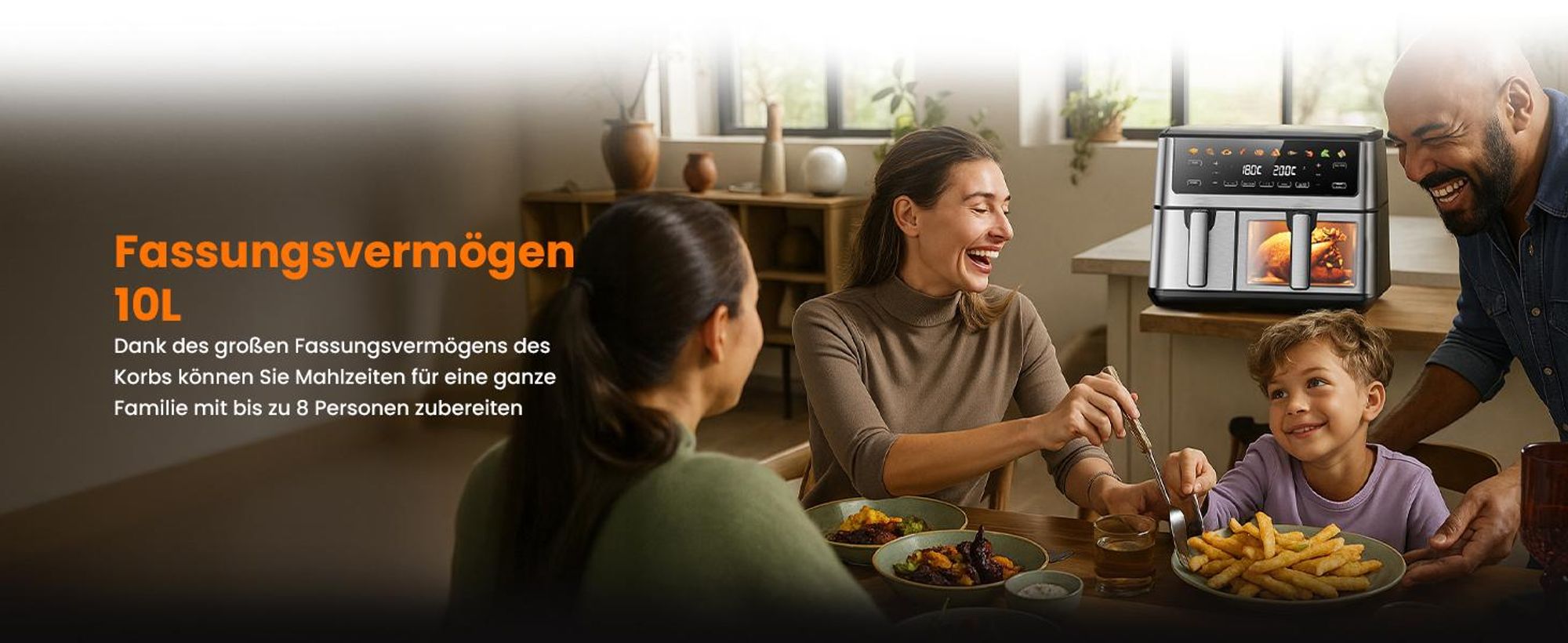 Extralink Air Fryer Dual Basket 10 l Heißluftfritteuse 2500 W mit 2 Körben und Touchdisplay