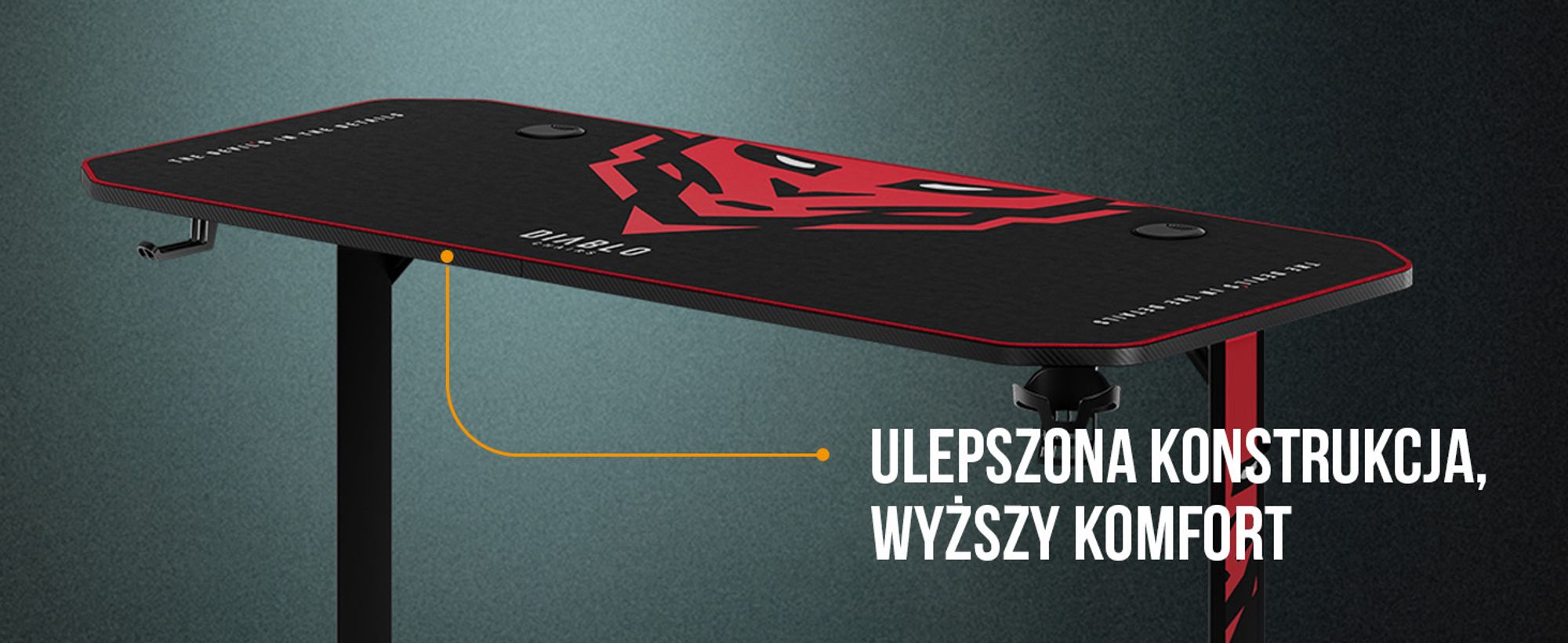 Biurko gamingowe Diablo X-Mate 1400 Biurko komputerowe PC czarne Ergonomiczny blat Haczyk na słuchawki Uchwyt na kubek 140 cm x 60 cm x 75 cm