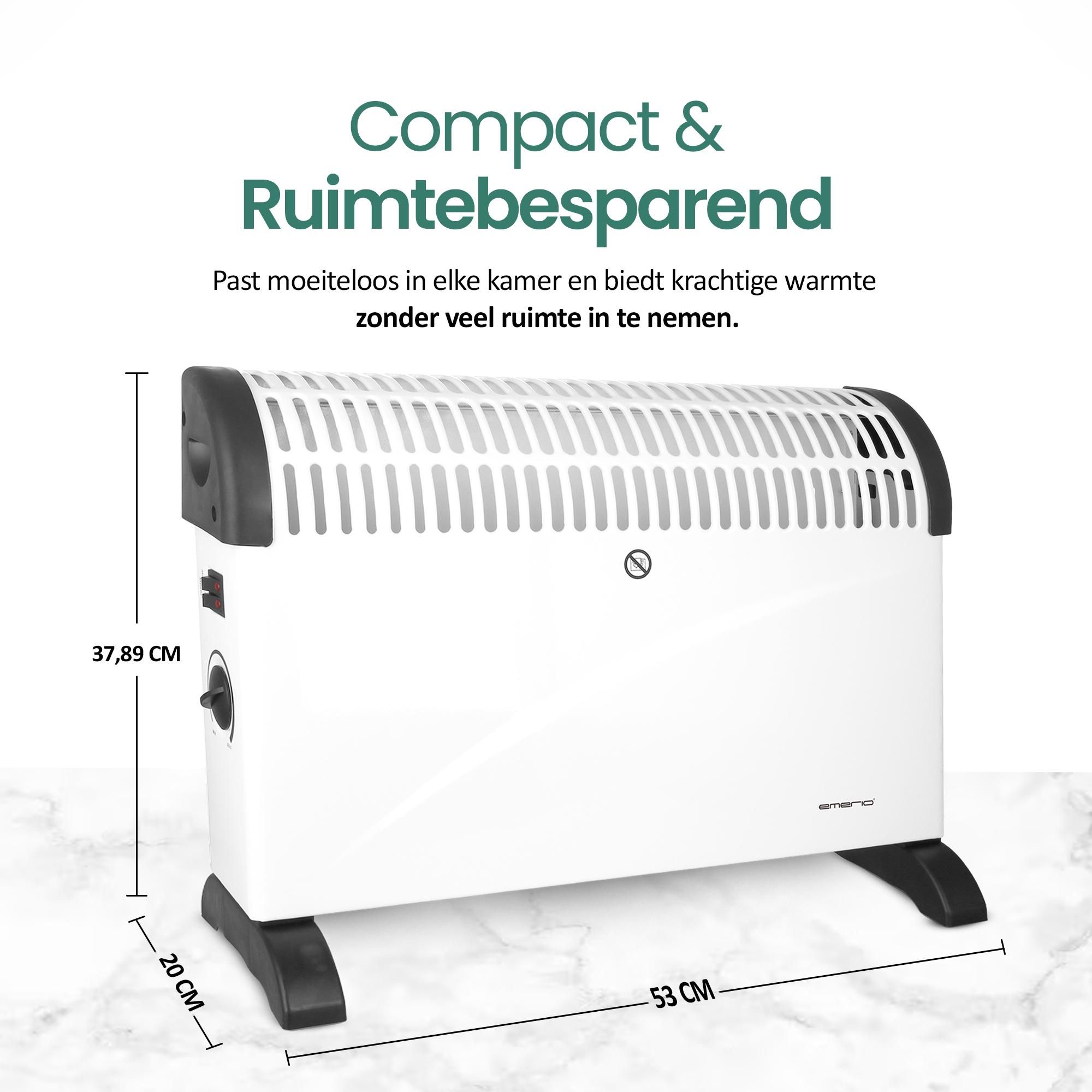 Emerio Convectorverwarming – Voor Ruimtes tot 25 m² – Oververhittingsbeveiliging – 3 Verwarmingsstanden – 2000 W – Wit – CH-121858.2