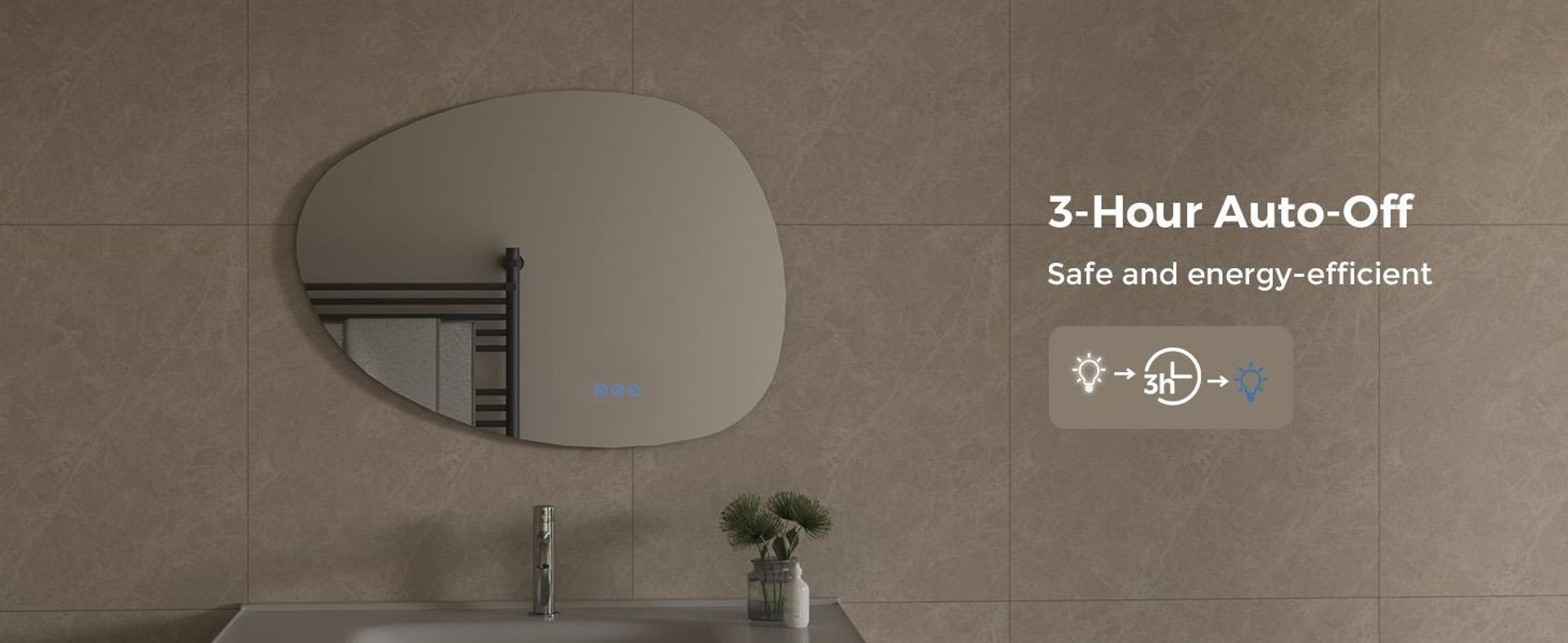 S'AFIELINA 85×50 cm Lustro asymetryczne LED - Lustro łazienkowe z oświetleniem, funkcją ściemniania, do montażu poziomego/pionowego, przeciwmgielne, do łazienki i przedpokoju