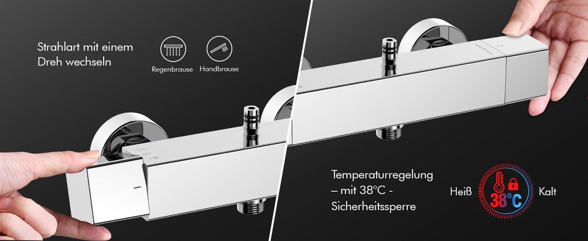 Homelody Duschsystem mit Thermostat,Regendusche Duschsäule Quadratische, Chrom-Duschset,Handbrause,Duschstange Dusche,Duscharmatur fur Duschkabine