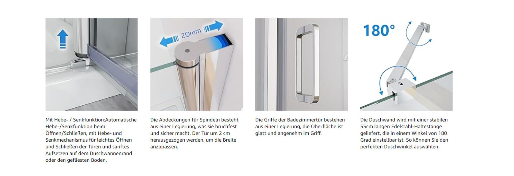 Duschkabine 70x75 cm Eckig Dusche Falttür 70 Seitenwand 75 Duschwand NANO Glas 185cm