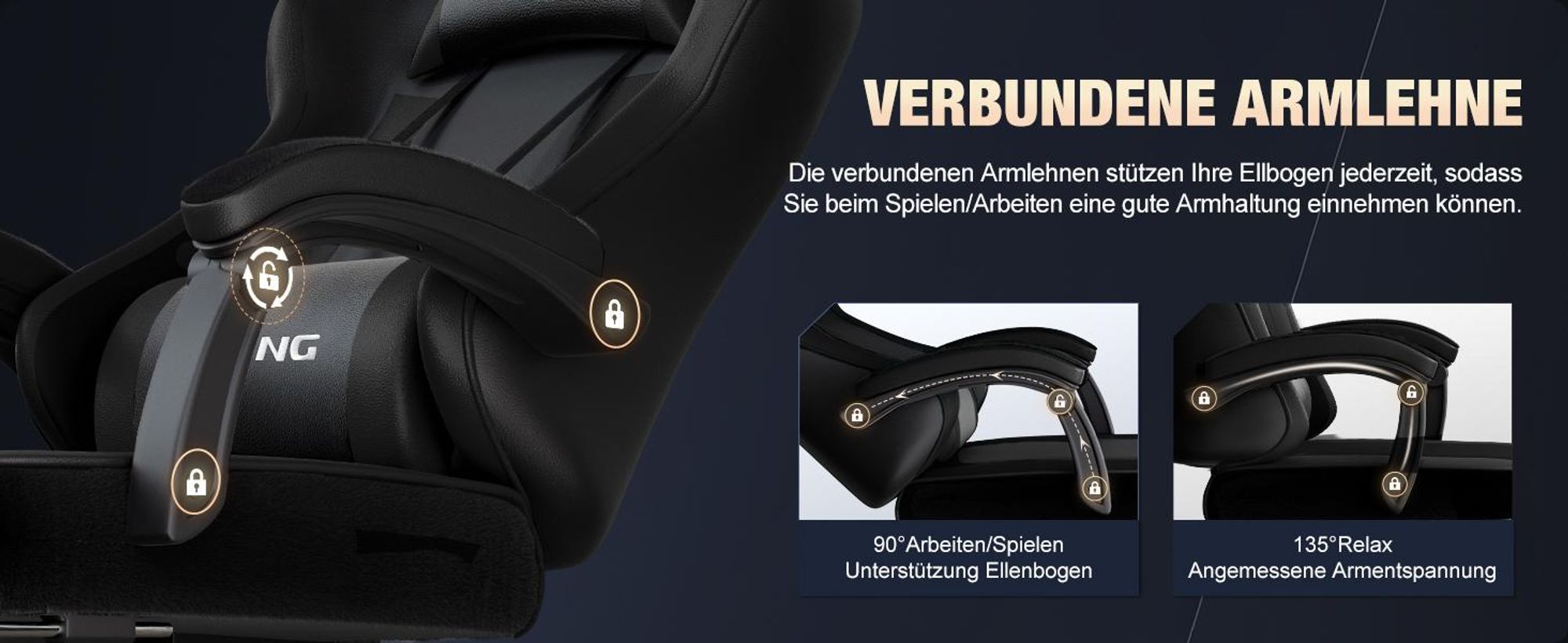 Hiazurm Gaming Stuhl,Bürostuhl Ergonomischer Gaming Sessel mit Lendenwirbelstütze Fußstütze, gepolstert,Kopfkissen Gaming Stuhl, 150kg Gaming Chair