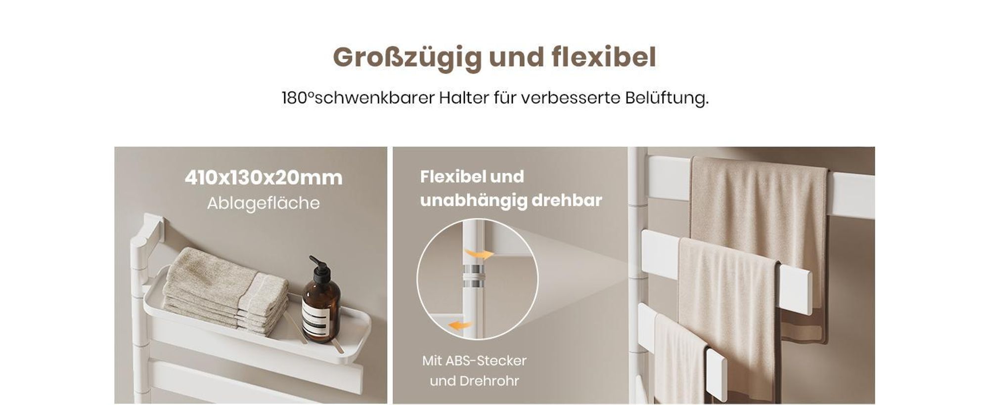 EMKE Elektrischer Badheizkörper mit drehbarem Handtuchhalter und Ablage Thermostat WiFi-App Sprachsteuerung Timer 76x45x14cm weiß