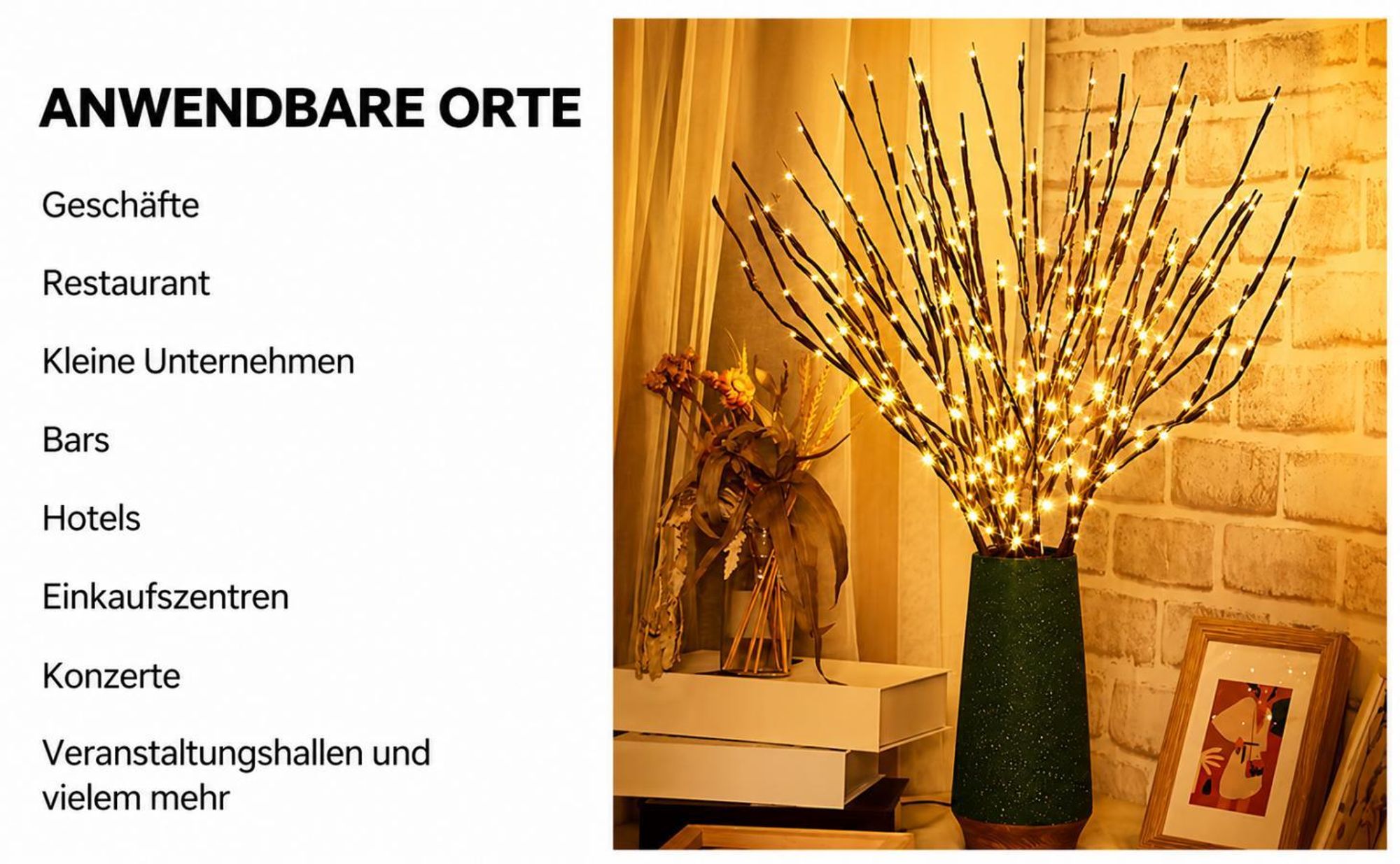 3er Set LED Dekolampe, Lichtzweige Warmweiß, Tischdeko Batteriebetrieben, Dekolicht für Schlafzimmer Wohnzimmer, Party Weihnachten, Vase Lichtdeko