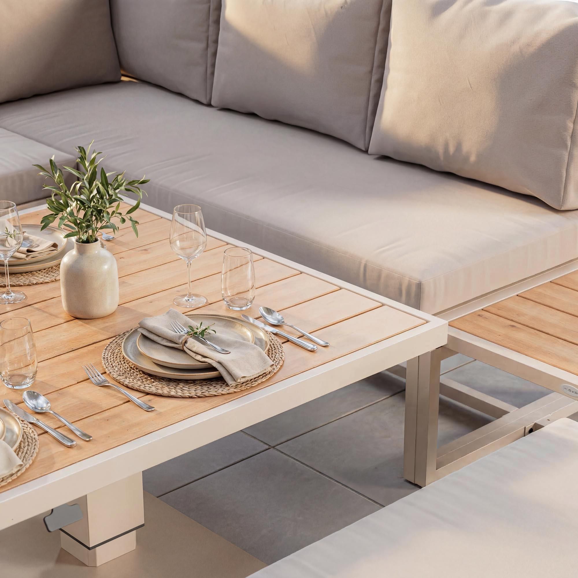 di volio Gartenmöbel Set MERUZO, Sitzgruppe Outdoor mit höhenverstellbarem Tisch, Gartengarnitur 6-teilig mit Sofa, Ecksofa und Bank, wetterfest, Beige