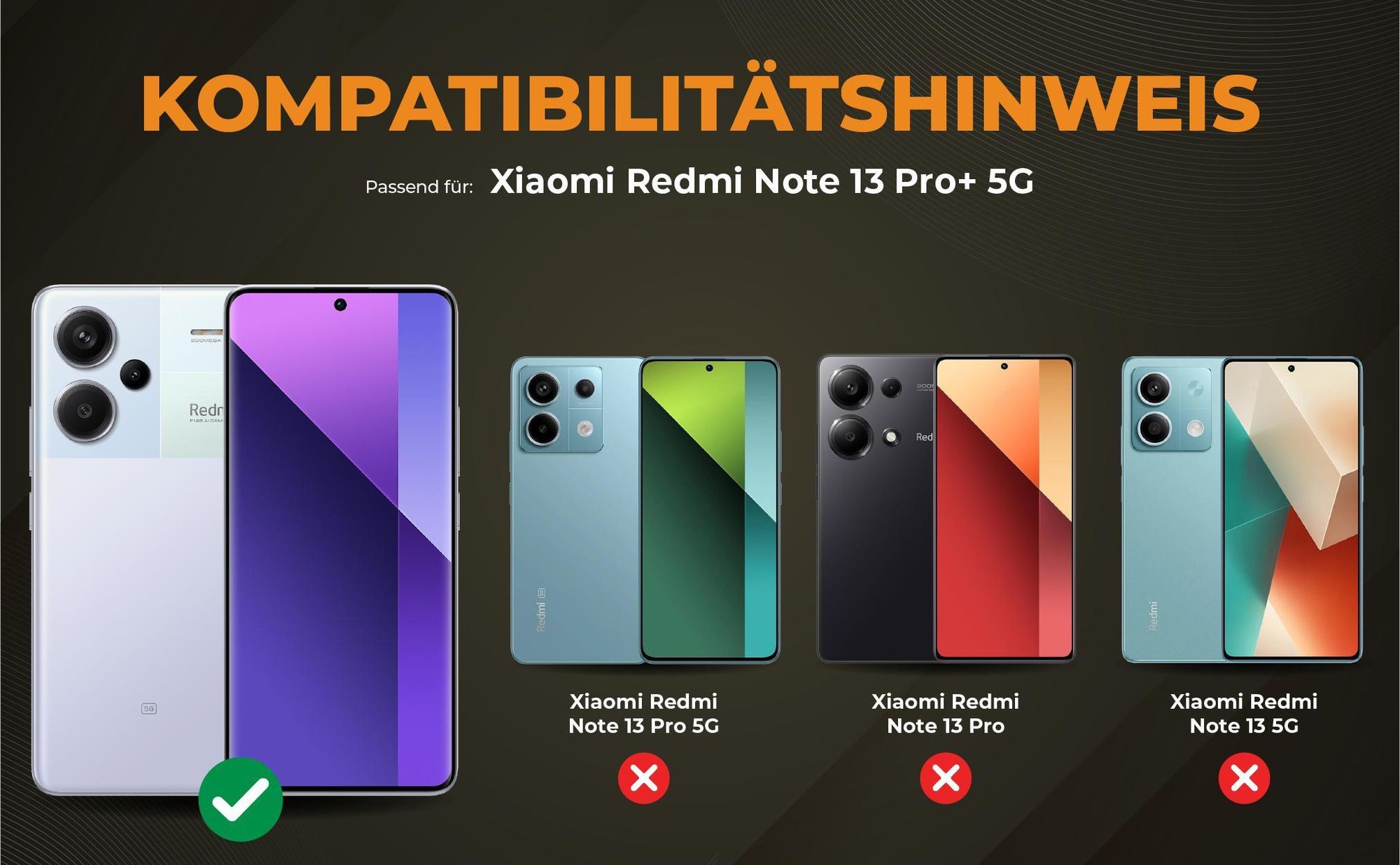 Kompatibilitätshinweise Hülle für Xiaomi Redmi Note 13 Pro+ 5G