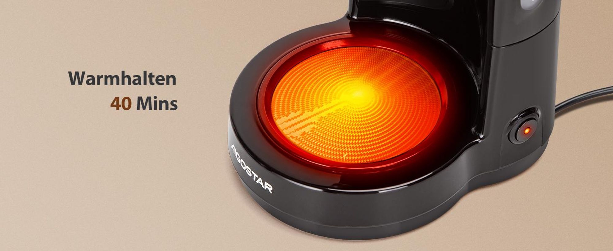 Aigostar Filterkaffeemaschine mit Glaskanne, Kaffeemaschine für bis zu 10 Tassen je Kanne, für aromatischen Kaffeegenuss, Schwarz