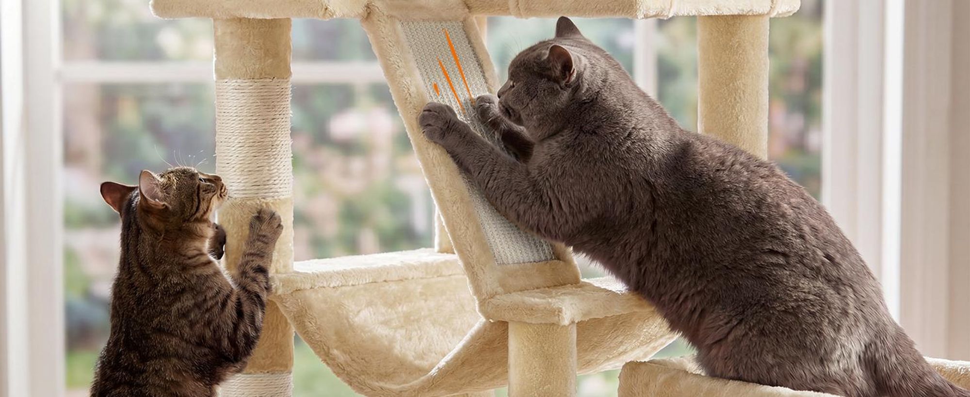 FEANDREA Kratzbaum für Große Katzen, Stabil mit 6 Ruhebereichen und Sisalstämmen, 105 x 45 x 188 cm, Beige