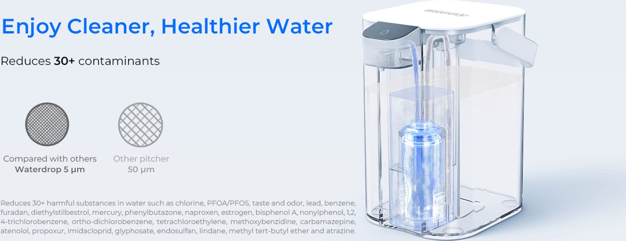 Waterdrop Instant Eletric Water Filter Jug, 3,5l 3měsíční vodní filtr pro venkovní pitnou vodu, redukuje vodní kámen, chlór, olovo, rtuť, PFAS, PFOA