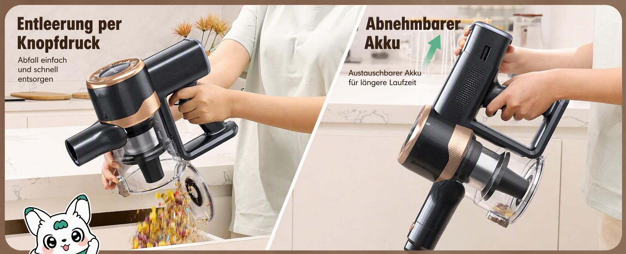 Lubluelu Akku-Staubsauger 75000 Pa, Anti-Haar-Verwicklungsbürste, Grüne Beleuchtung, Freistehend, Für Tierhaare, Teppiche & Hartböden,P2