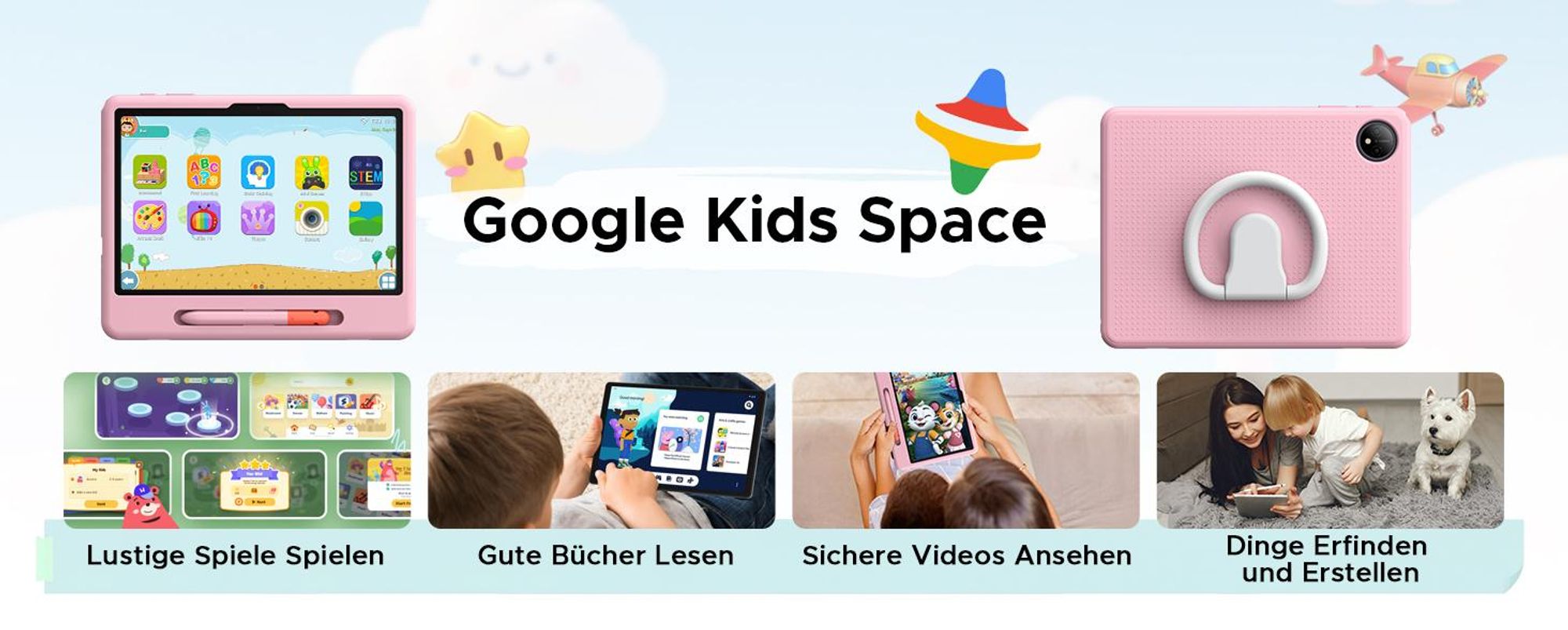POCKAM P10 Kids 10.1" Tablet, Gemini AI, Android 16, 32(6+26)GB RAM+64GB ROM/TF 2TB, 7000mAh, WiFi Tablet für Kind mit Kindgerechte Hülle und Stift